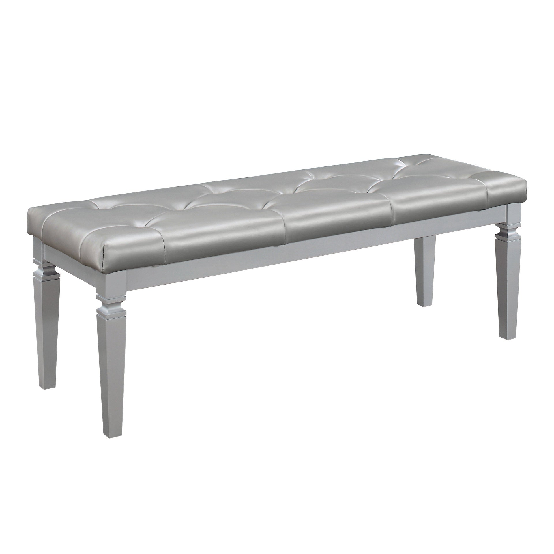 Modern Glam Silver Finish 1pc Bench Tufted Seat Foam Cushioned Faux Leather Upholstery Bedroom Furniture Home Decor