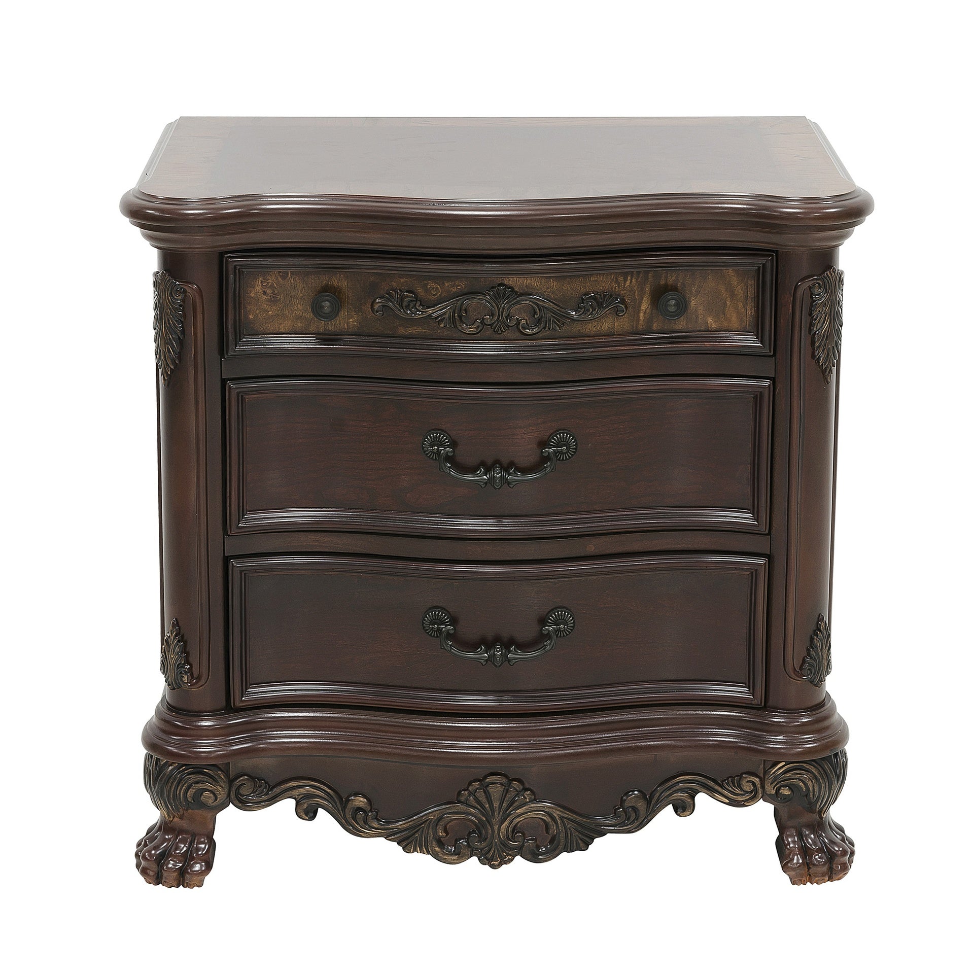 Elegant Style 1pc Nightstand of 3x Drawers Cherry Finish with Gold Tipping Traditional Formal Bedroom Furniture