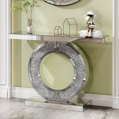 O Shaped Mirror Console Table with Crystal Hallway Entry Home Décor, Handicrafts Mirror Table for Living Room,Mirror Glass Table for Room