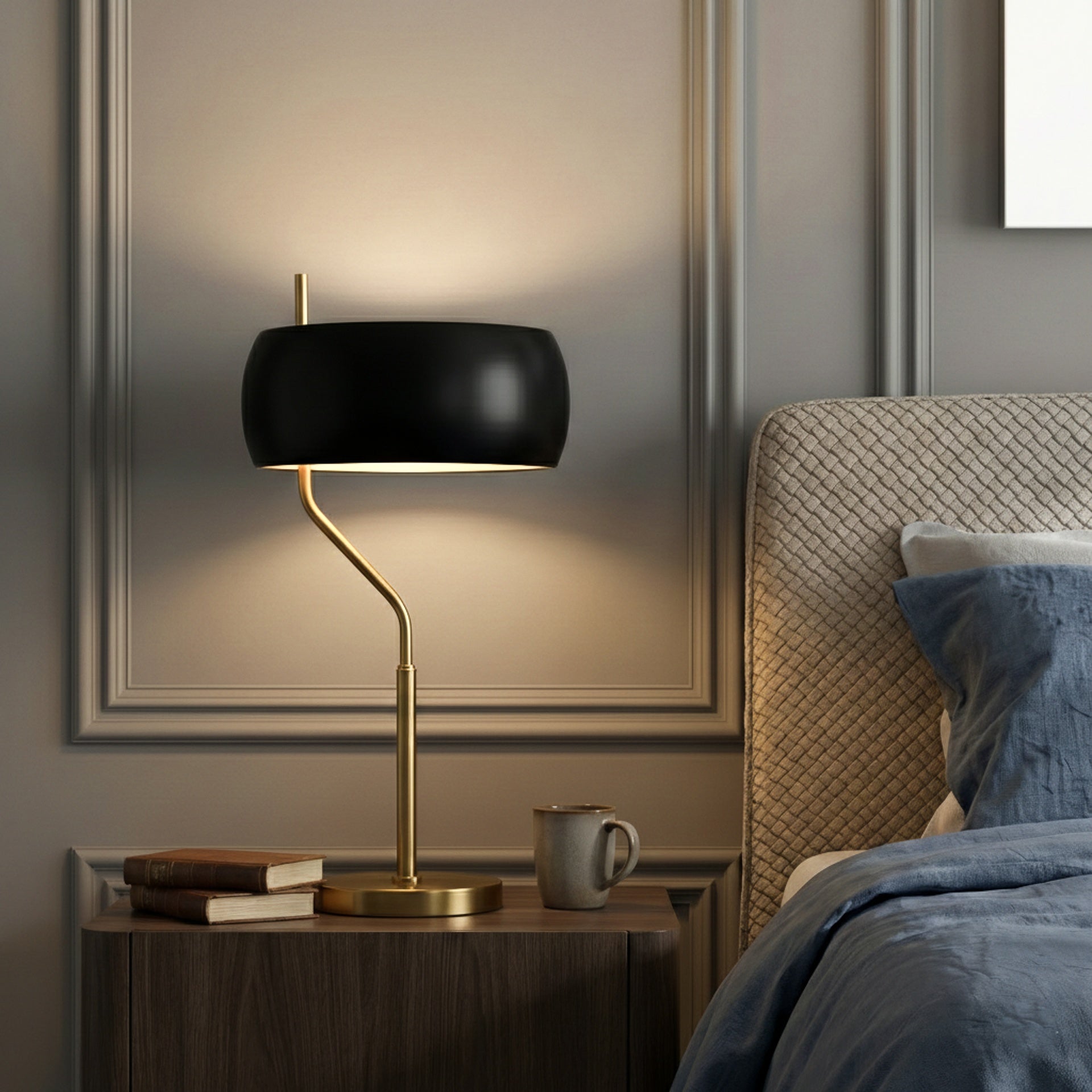 Small Minimalist Wooden Table Lamp Dimmable Table Lamp Fast Delivery Small Bedside Lamps for Night Stands, Living Room, Office,Study Room, Flux Table Lamp - Black Outer - White Inner 110~120V