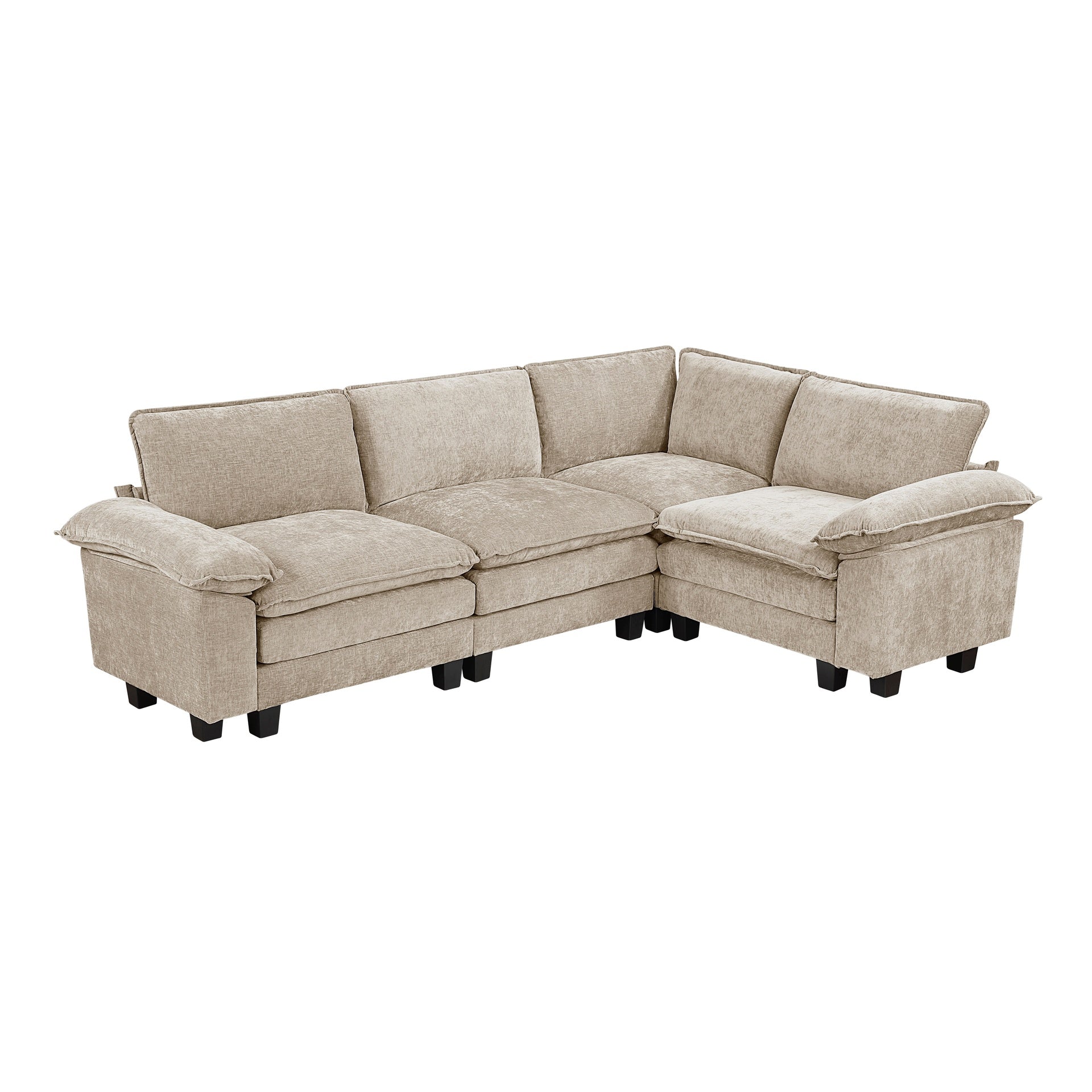 Modern Contemporary 4-Piece Modular Sectional Plush Comfort Taupe Chenille Upholstery Living Room Furniture Durable Plywood