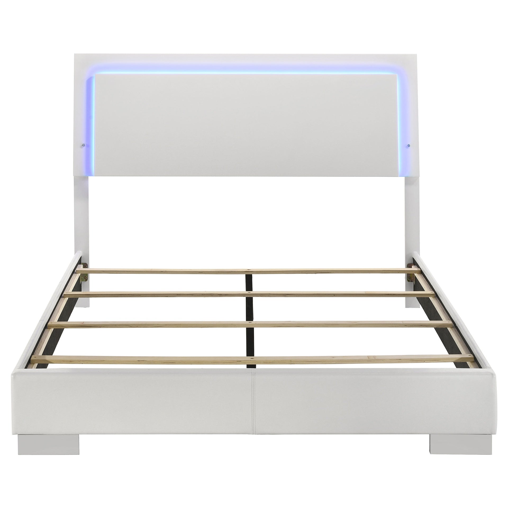 Strick & Bolton White High Gloss Wood Queen LED Panel Bed