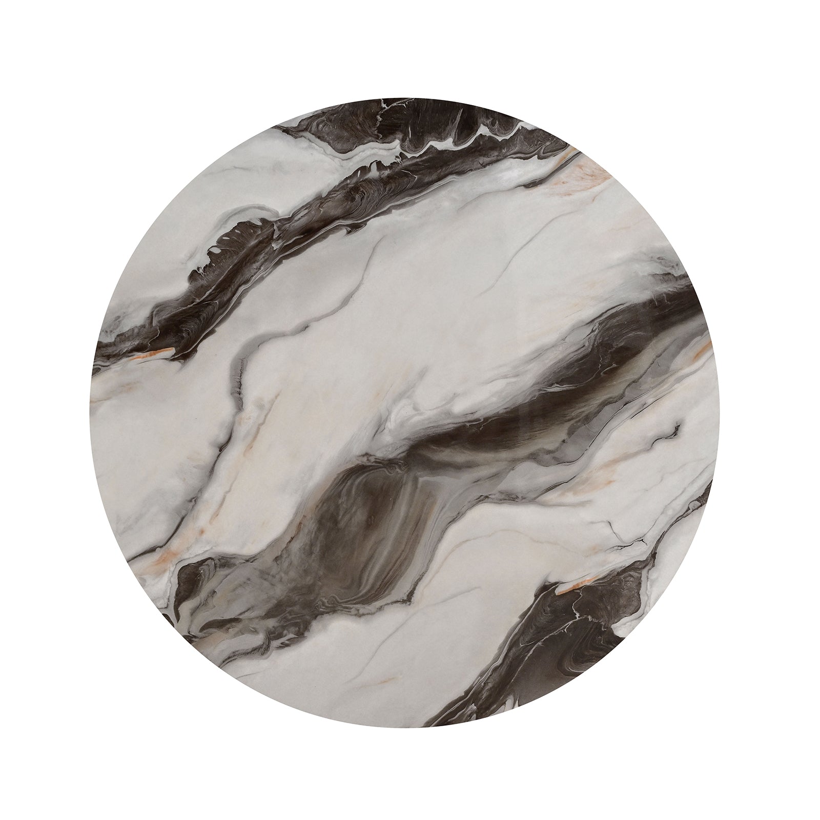Contemporary Style Round Cocktail Table Marble Top Gold Rings Wooden Legs Gold White And Black Finish