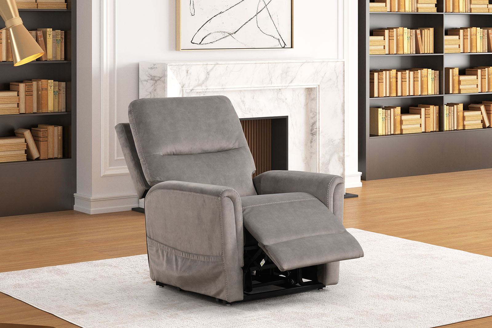 Contemporary Style Lift Chair Aesthetic Design Solid Steel Mechanism USB Port Flare Arms Wired Controller Gray Finish Primary Living Room