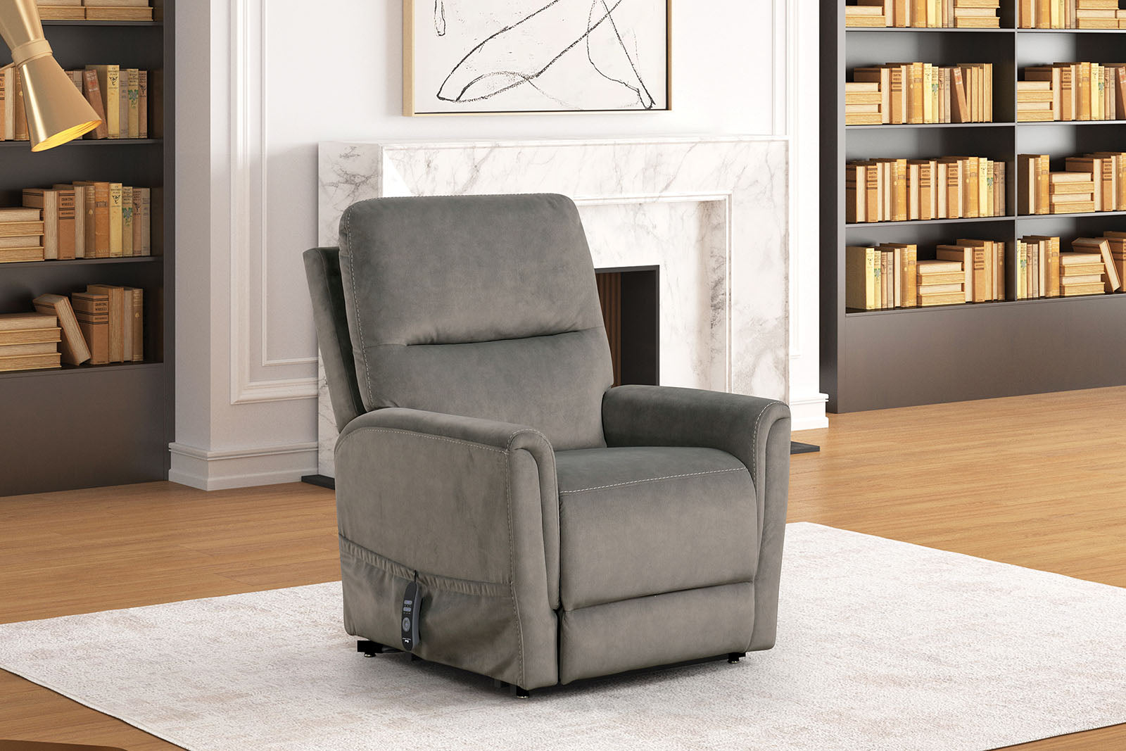 Contemporary Style Lift Chair Aesthetic Design Solid Steel Mechanism USB Port Flare Arms Wired Controller Gray Finish Primary Living Room