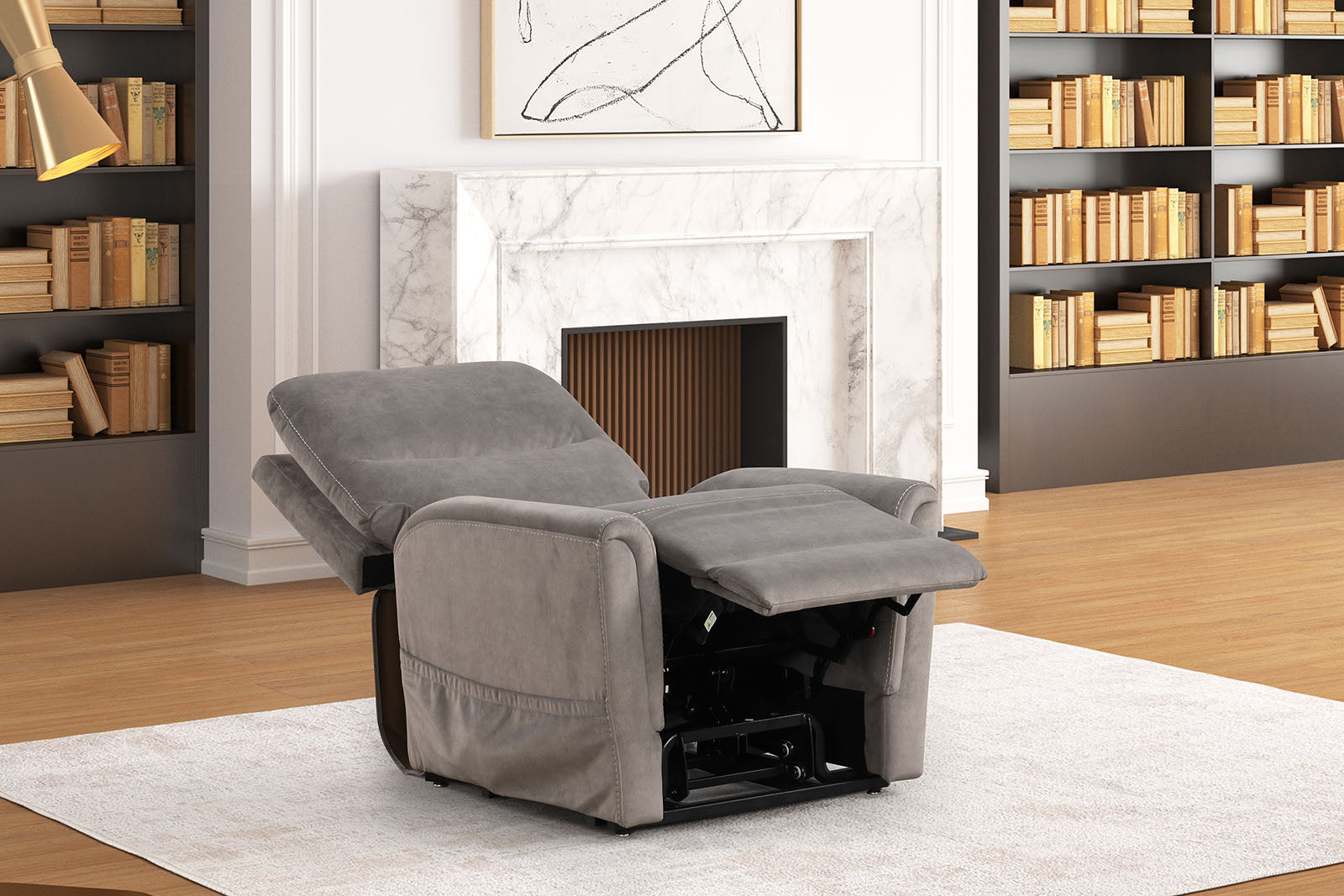 Contemporary Style Lift Chair Aesthetic Design Solid Steel Mechanism USB Port Flare Arms Wired Controller Gray Finish Primary Living Room