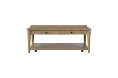 Sand Colored Cocktail Table With Two Storage Drawers and Casters