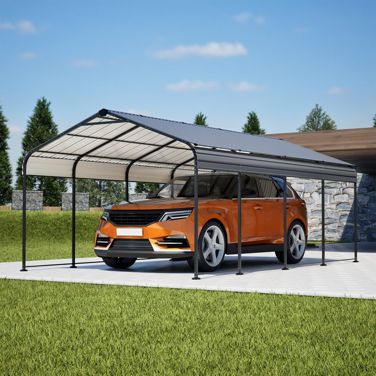 12X20 FT Metal Carport, Outdoor Car Shelter All Weather, Heavy Duty Outdoor Galvanized Car Shelter for Car Boat Truck and SUVs Black