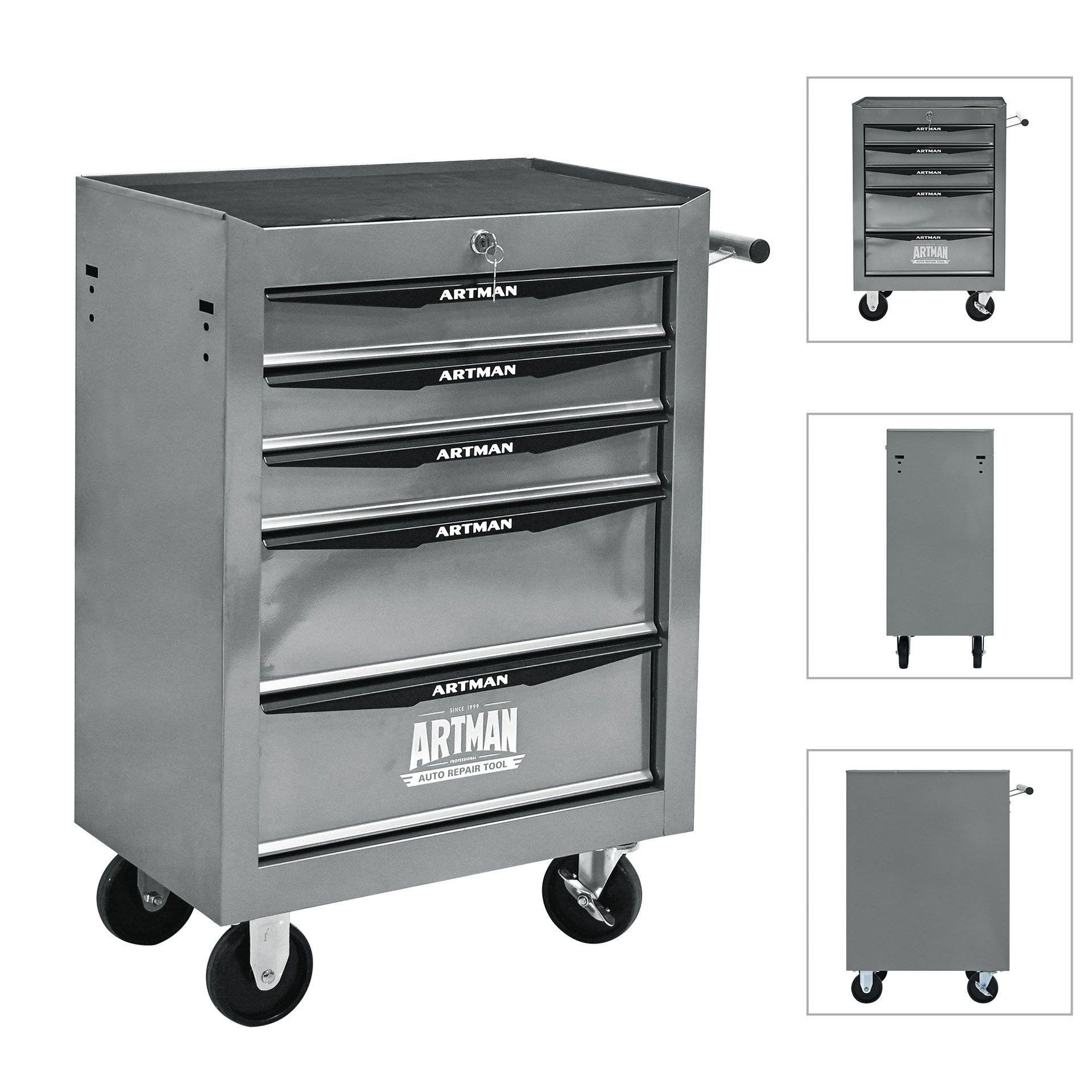 Rolling Metal Tool Chest with 5 Drawers, 20" 5-Drawer Tool Chest Cabinet with Ball Bearing Drawer Slides, Steel Tool Storage Box Organizer -SILVER