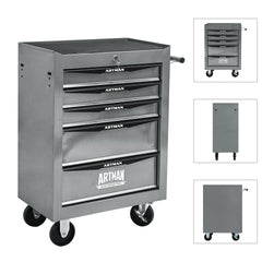 Rolling Metal Tool Chest with 5 Drawers, 20" 5-Drawer Tool Chest Cabinet with Ball Bearing Drawer Slides, Steel Tool Storage Box Organizer -SILVER