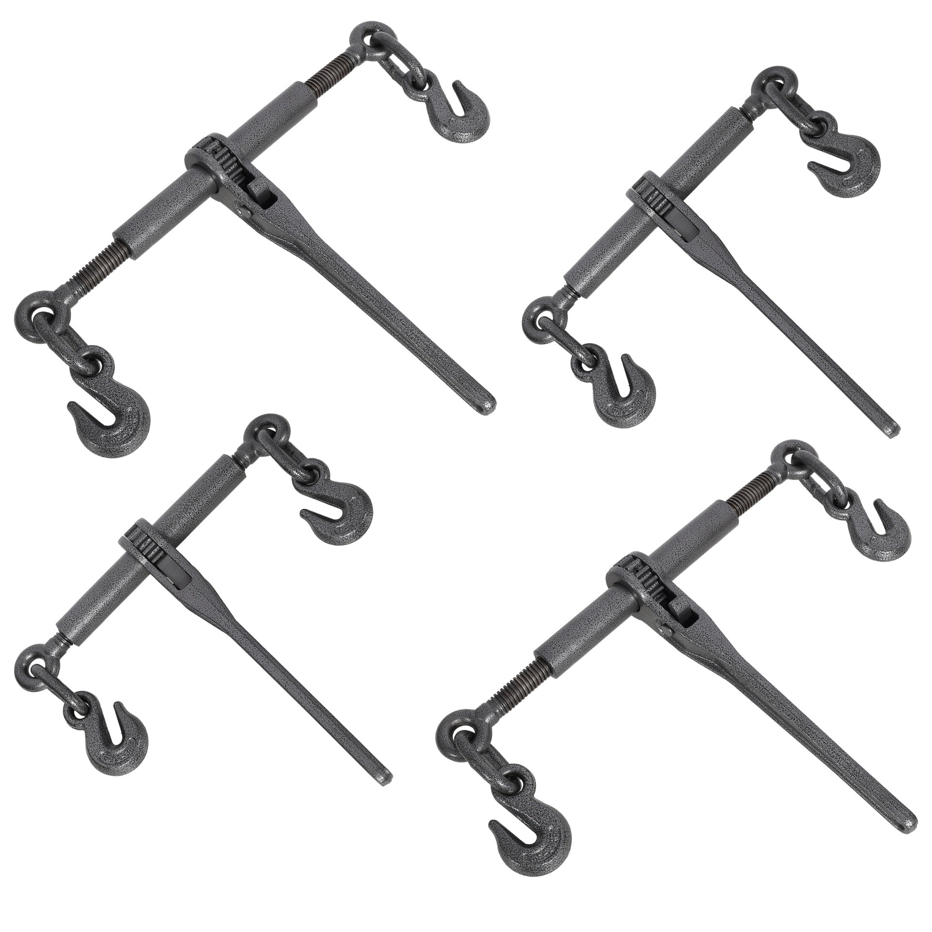 Heavy duty 3/8" – 1/2" Ratchet Binders, 9200lbs Working Load breaking, G70 Hooks Adjustable Length, 4-Pack, Black Hammertone color