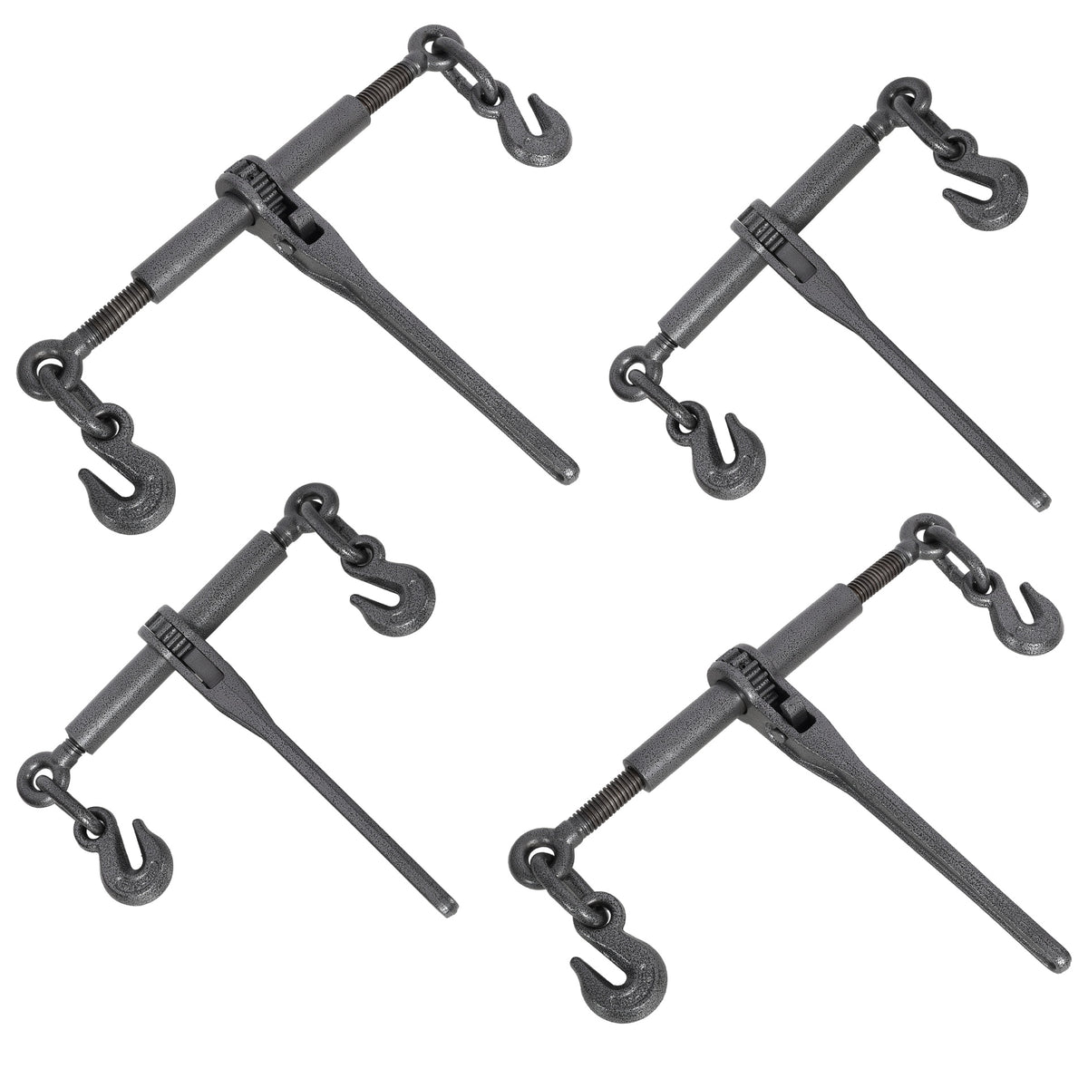 Heavy duty 3/8" – 1/2" Ratchet Binders, 9200lbs Working Load breaking, G70 Hooks Adjustable Length, 4-Pack, Black Hammertone color