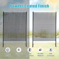 71.26''x46.65'' Outdoor Privacy Screens Freestanding,Metal Privacy Fence Panels for Outside, Slatted Privacy Screens with Stand,Black