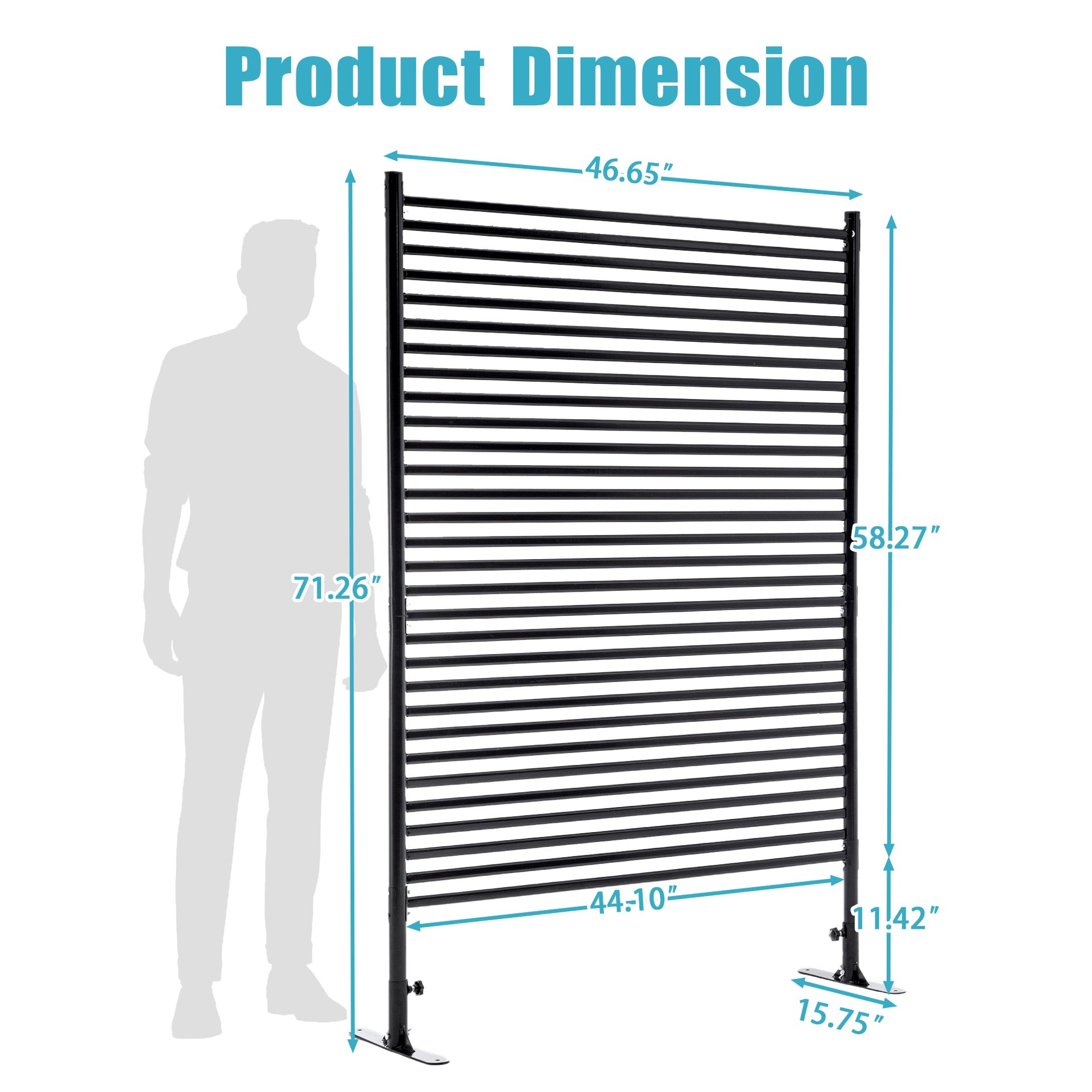 71.26''x46.65'' Outdoor Privacy Screens Freestanding,Metal Privacy Fence Panels for Outside, Slatted Privacy Screens with Stand,Black