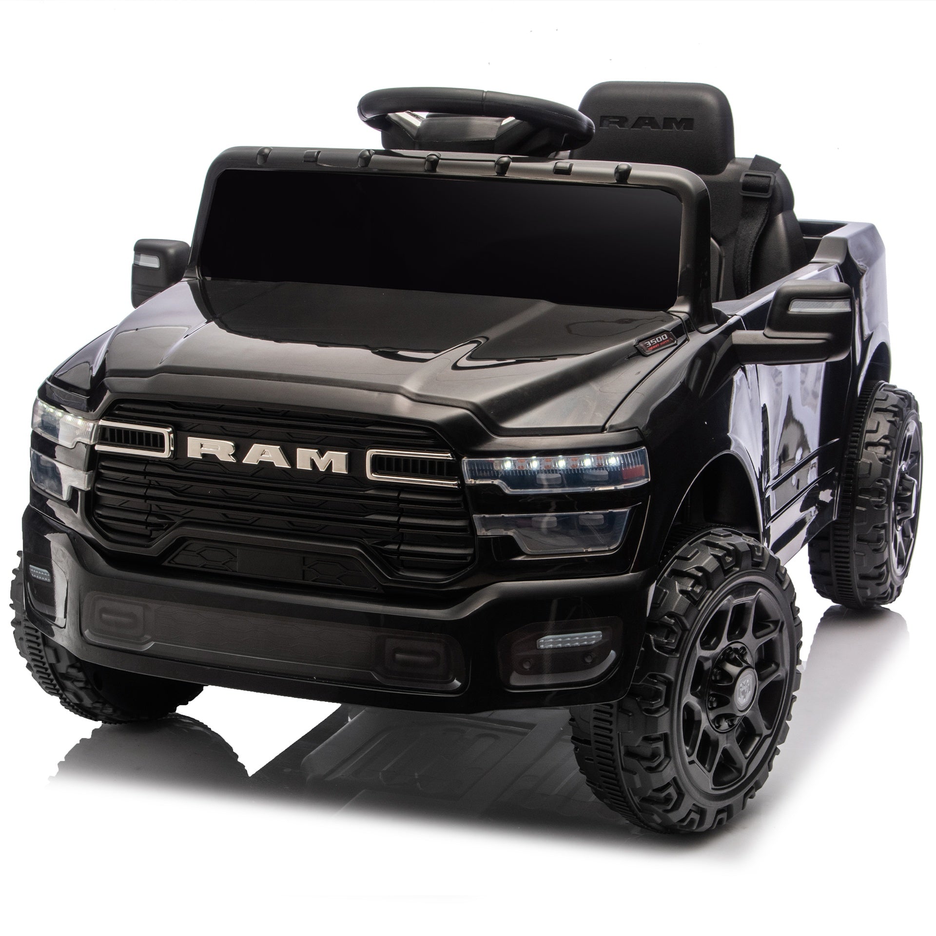 Licensed Dodge RAM 3500 12V Kids Ride On Truck,W/ Remote Control,2WD & Rear Shock Suspension,LED Headlights &Low Battery Alarm,3-speed remote adjustment,Built-in Music & Bluetooth,Recommended age: 3-6