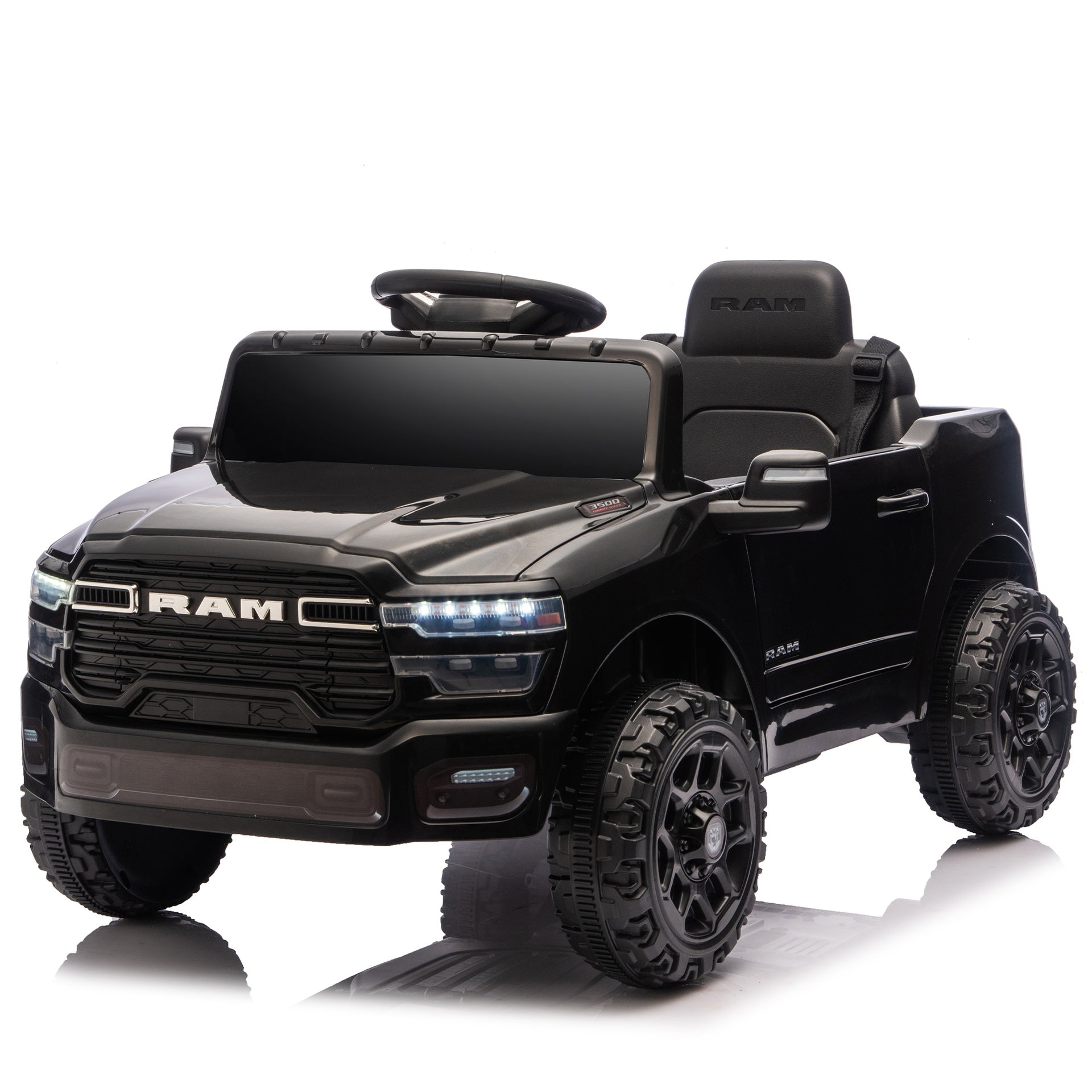 Licensed Dodge RAM 3500 12V Kids Ride On Truck,W/ Remote Control,2WD & Rear Shock Suspension,LED Headlights &Low Battery Alarm,3-speed remote adjustment,Built-in Music & Bluetooth,Recommended age: 3-6