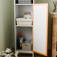 Bathroom Tall Storage Cabinet with Bamboo Slats Door - Natural/White