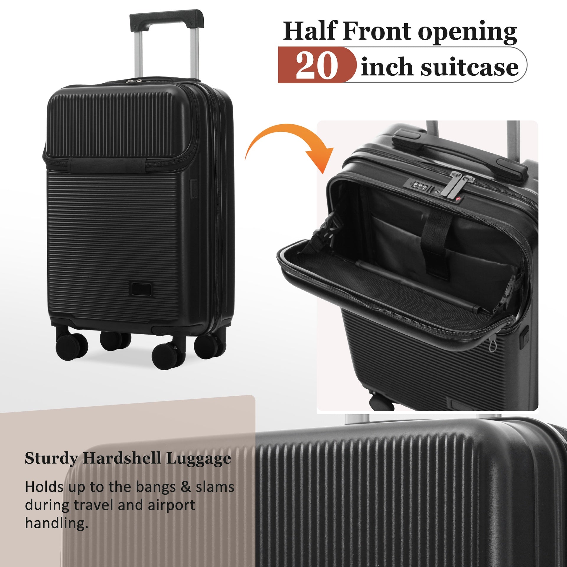 Luggage Sets 5 Piece with Half-opening, Hardside Carry On Suitcase Set with Double Spinner Wheel, Lightweight Travel Luggage with USB Port,TSA Locks