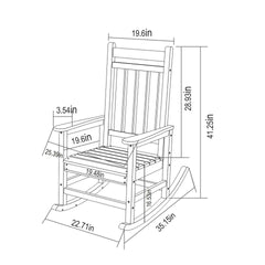 Oversized Rocking Chair with Wood-Texture, Outdoor Rocking Chair for Adults, All Weather Resistant Porch Rocker for Lawn Garden, Navy Blue
