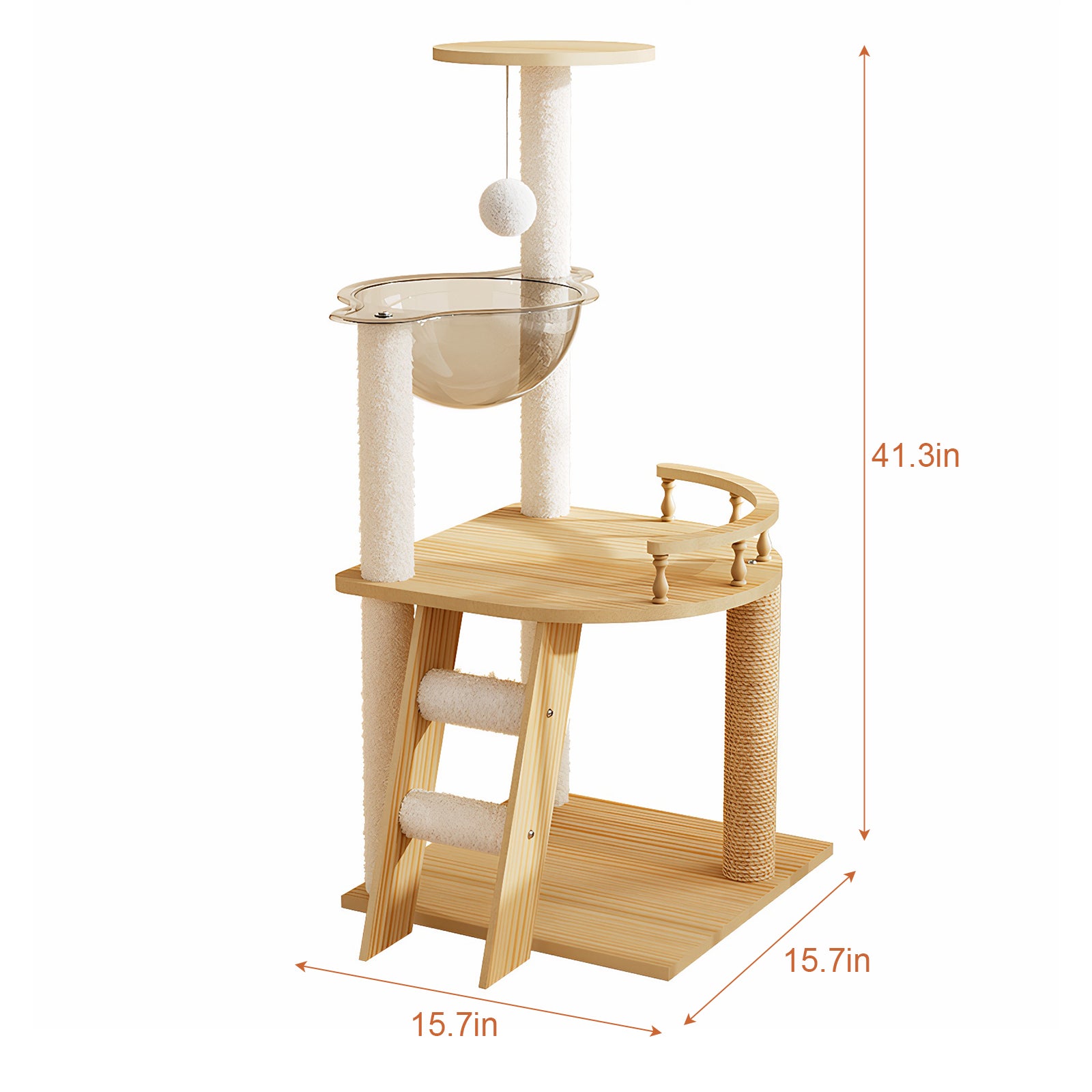 41.3" Modern Cat Tower, Wood Cat Tree Tower for Indoor Cats, Cat Treewith Sisal-Covered Scratching Posts and Top Perch, Cat Condo with Acrylic Hammock for Small Large Cats