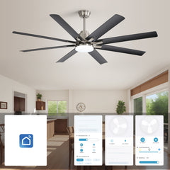 66 Inch Low Profile ABS Ceiling Fan with Dimmable Lights and Smart Remote Control 6 Speed Reversible Noiseless DC Motor for Indoor
