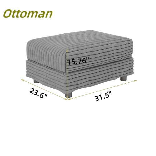 Plush Corduroy Ottoman to Combine with 2 Seater Sofa, 3 Seater Sofa and 4 Seater Sofa, Suitable for Living Rooms, Apartments, Offices, Grey(Old SKU:W1885P336067)