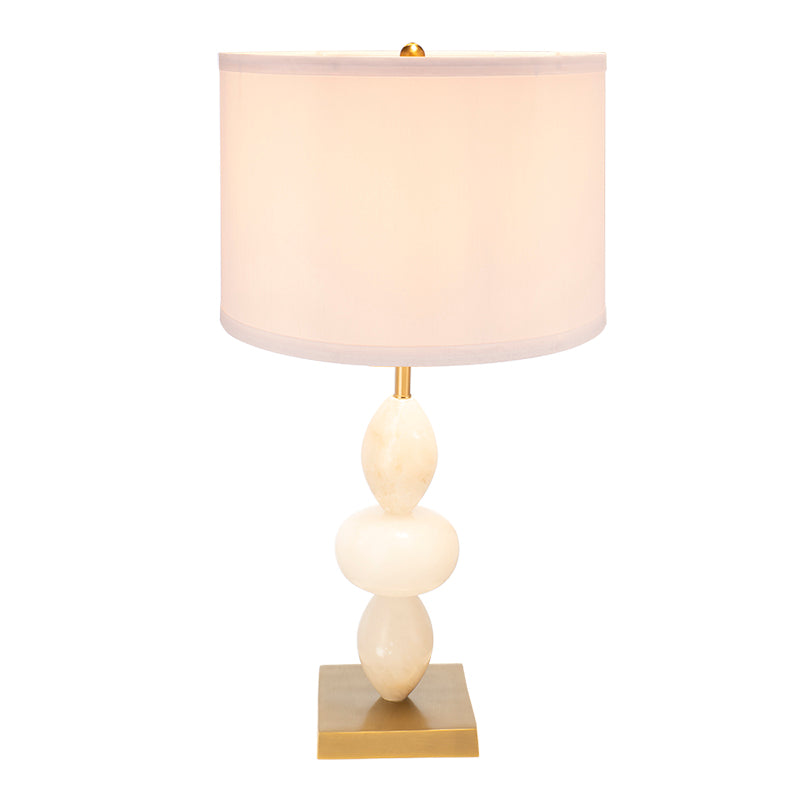 D14x26.3" White and Gold Three Tiered Round Table Lamp with Drum Shade(Lamp Shade Assembly Required)
