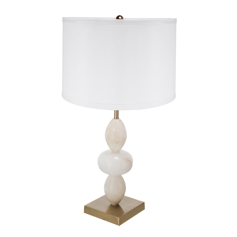 D14x26.3" White and Gold Three Tiered Round Table Lamp with Drum Shade(Lamp Shade Assembly Required)