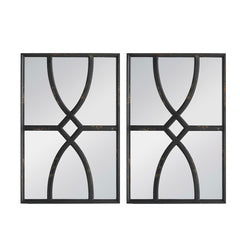 16" x 23" Rectangular  Wooden Wall Mirror with Antique Black Frame, Vertical or Horizontal Home Decor for Living Room, Set of 2
