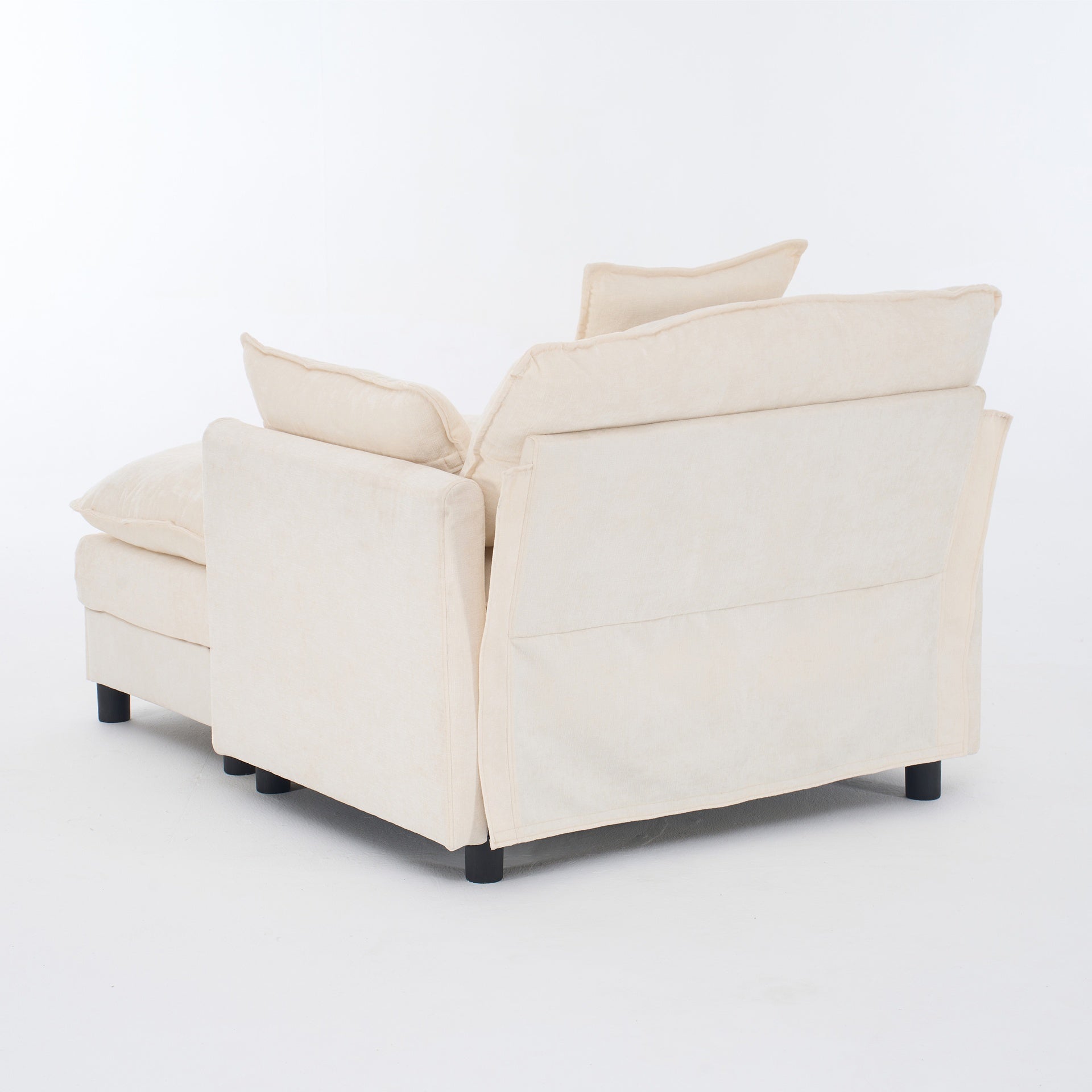 39.4" Modern Accent Chair with Ottoman, Living Room Club Chair Chenille Upholstered Armchair , Reading Chair for Bedroom, Beige Chenille