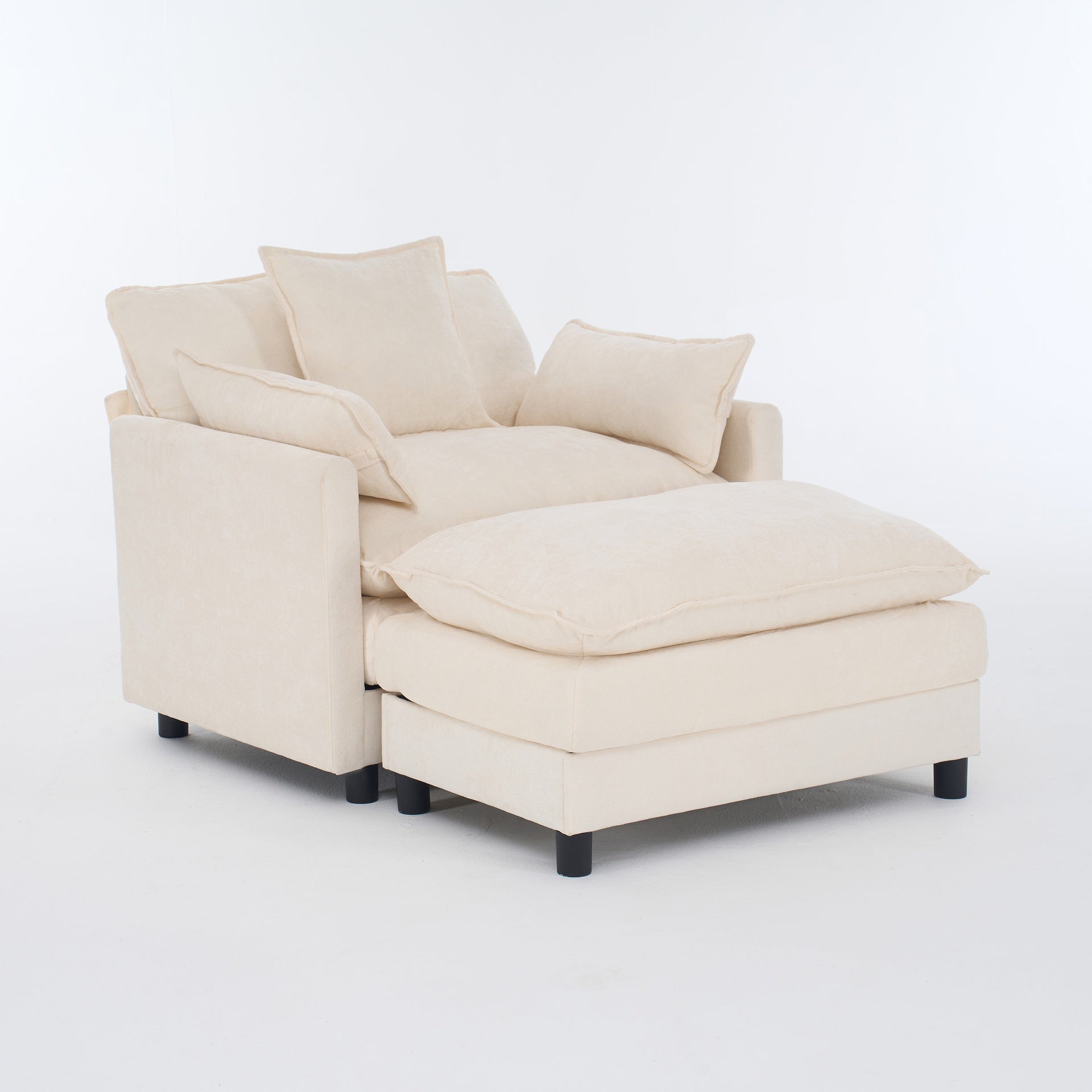 39.4" Modern Accent Chair with Ottoman, Living Room Club Chair Chenille Upholstered Armchair , Reading Chair for Bedroom, Beige Chenille