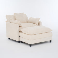 39.4" Modern Accent Chair with Ottoman, Living Room Club Chair Chenille Upholstered Armchair , Reading Chair for Bedroom, Beige Chenille