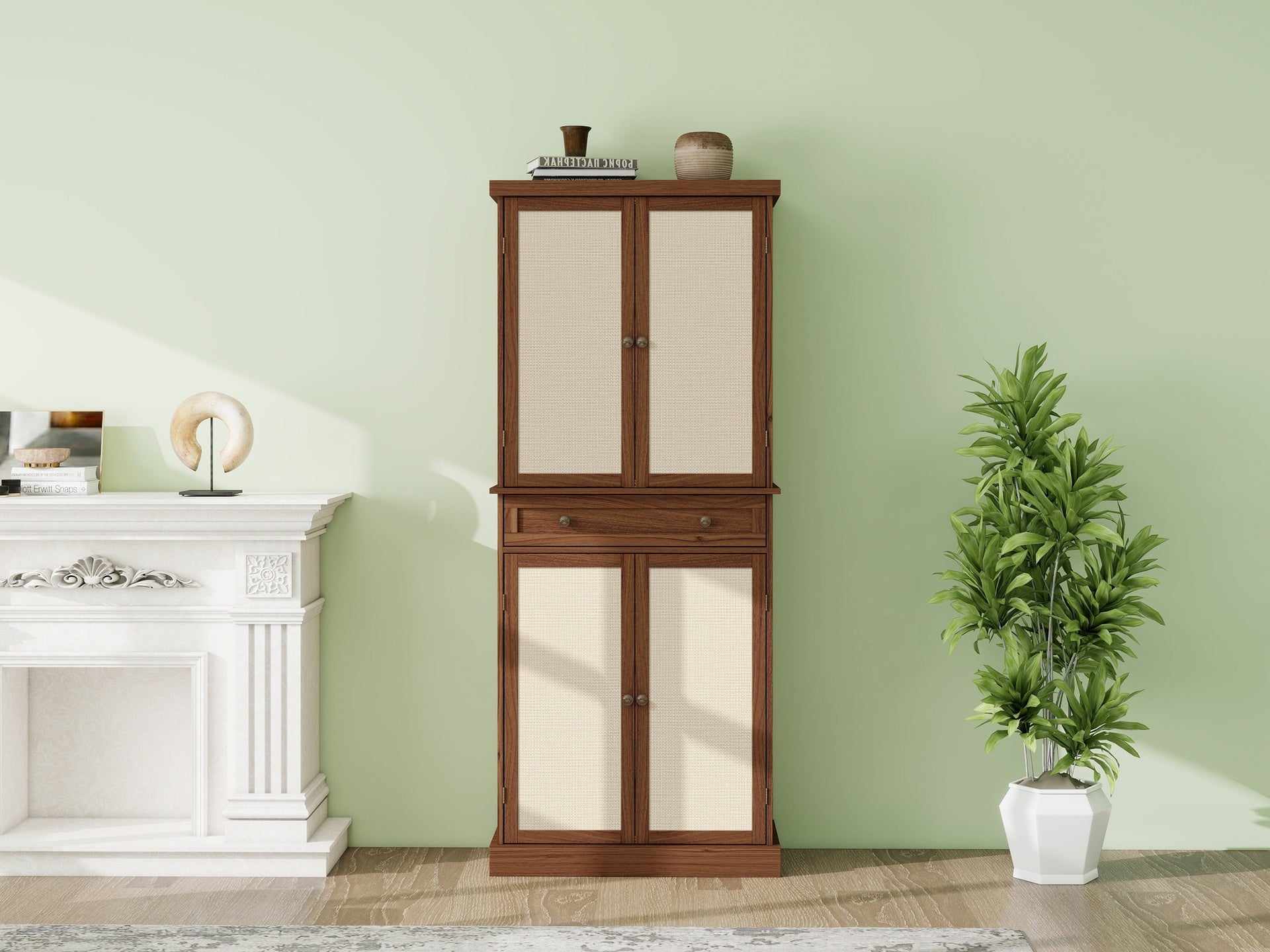 4 Door Cabinet with 1 Drawer, with 4 Adjustable Inner Shelves, Storage Cabinet