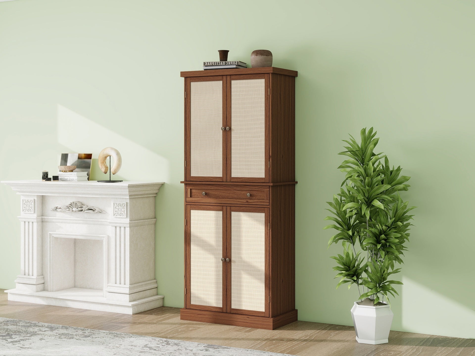 4 Door Cabinet with 1 Drawer, with 4 Adjustable Inner Shelves, Storage Cabinet