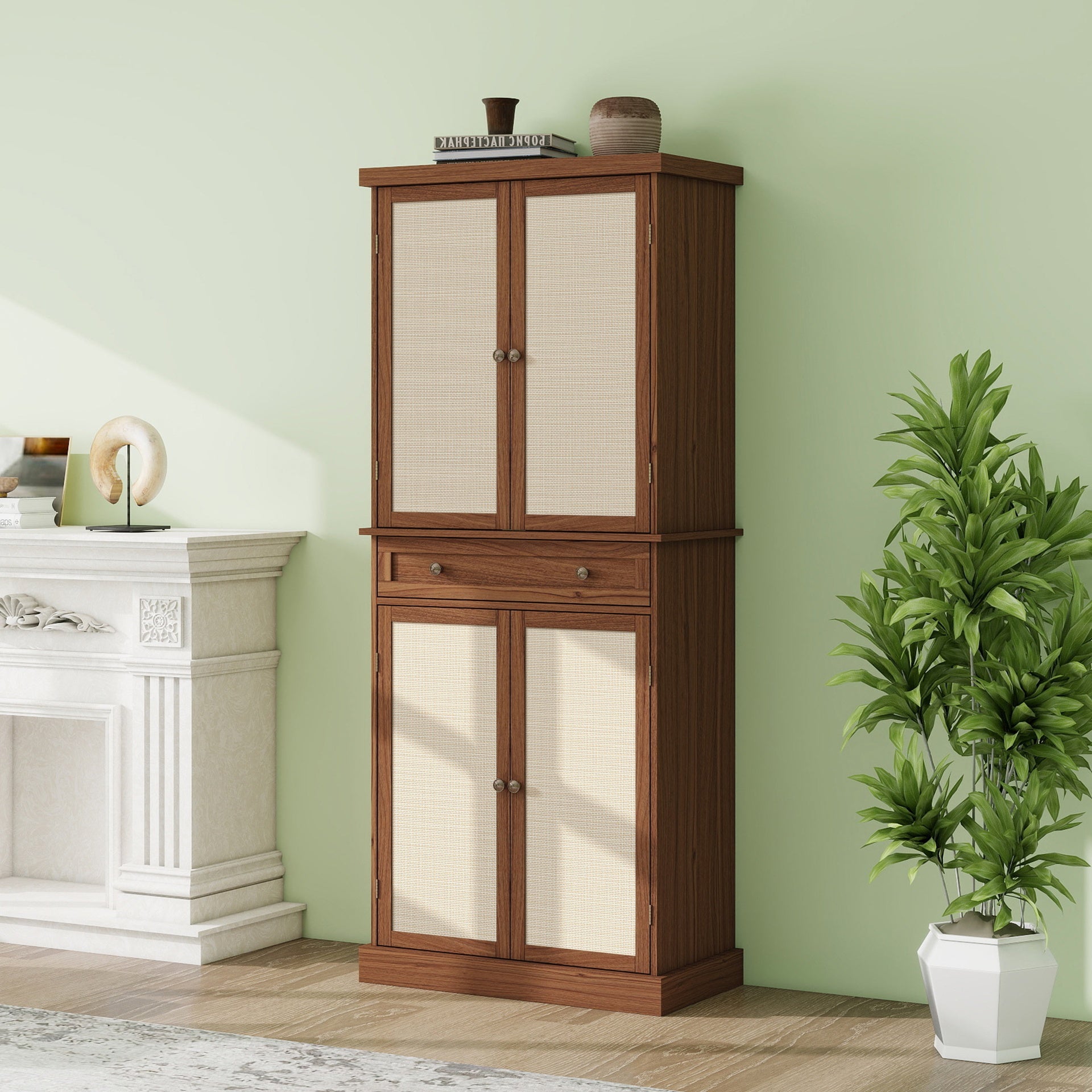 4 Door Cabinet with 1 Drawer, with 4 Adjustable Inner Shelves, Storage Cabinet