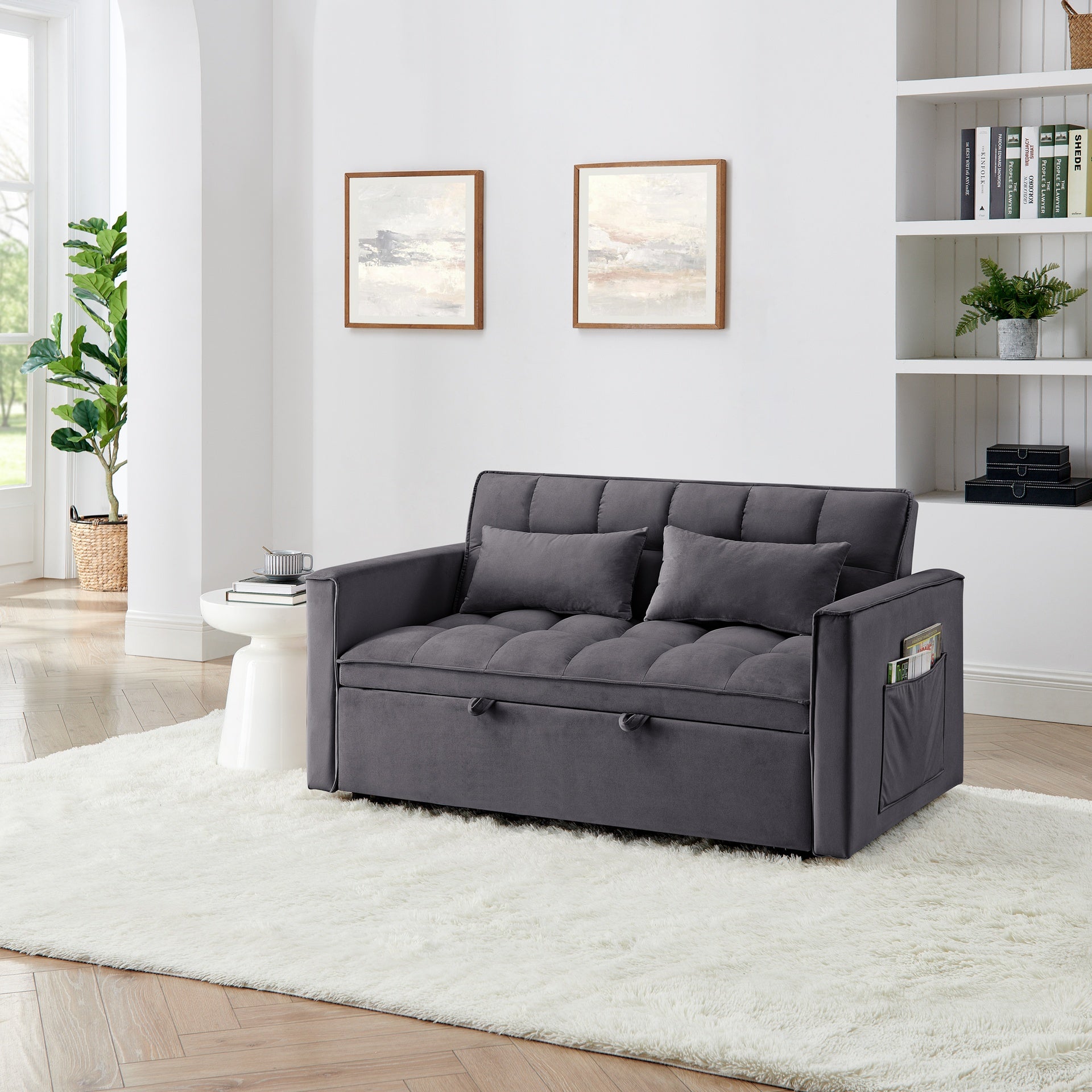 54.33 inch versatile foldable sofa bed in 3 lengths, modern sofa sofa sofa velvet pull-out bed, adjustable back (GRAY)