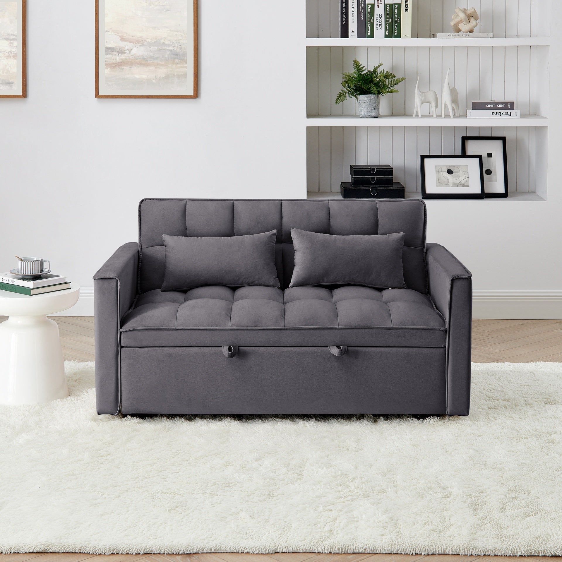 54.33 inch versatile foldable sofa bed in 3 lengths, modern sofa sofa sofa velvet pull-out bed, adjustable back (GRAY)