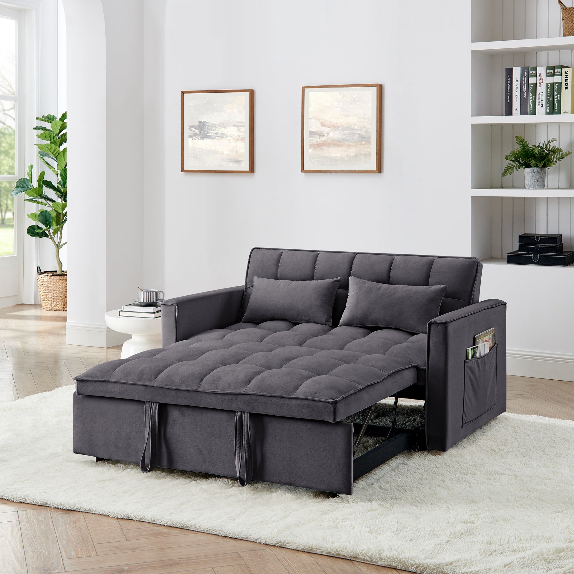 54.33 inch versatile foldable sofa bed in 3 lengths, modern sofa sofa sofa velvet pull-out bed, adjustable back (GRAY)