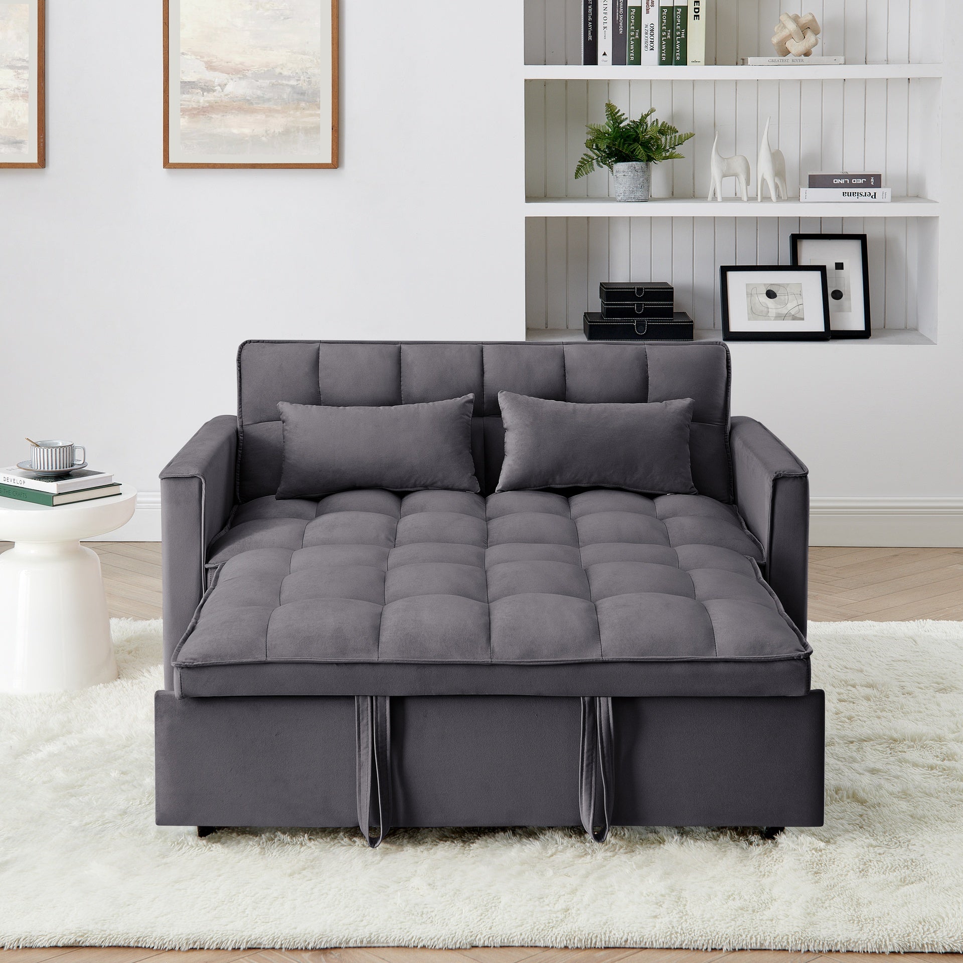 54.33 inch versatile foldable sofa bed in 3 lengths, modern sofa sofa sofa velvet pull-out bed, adjustable back (GRAY)
