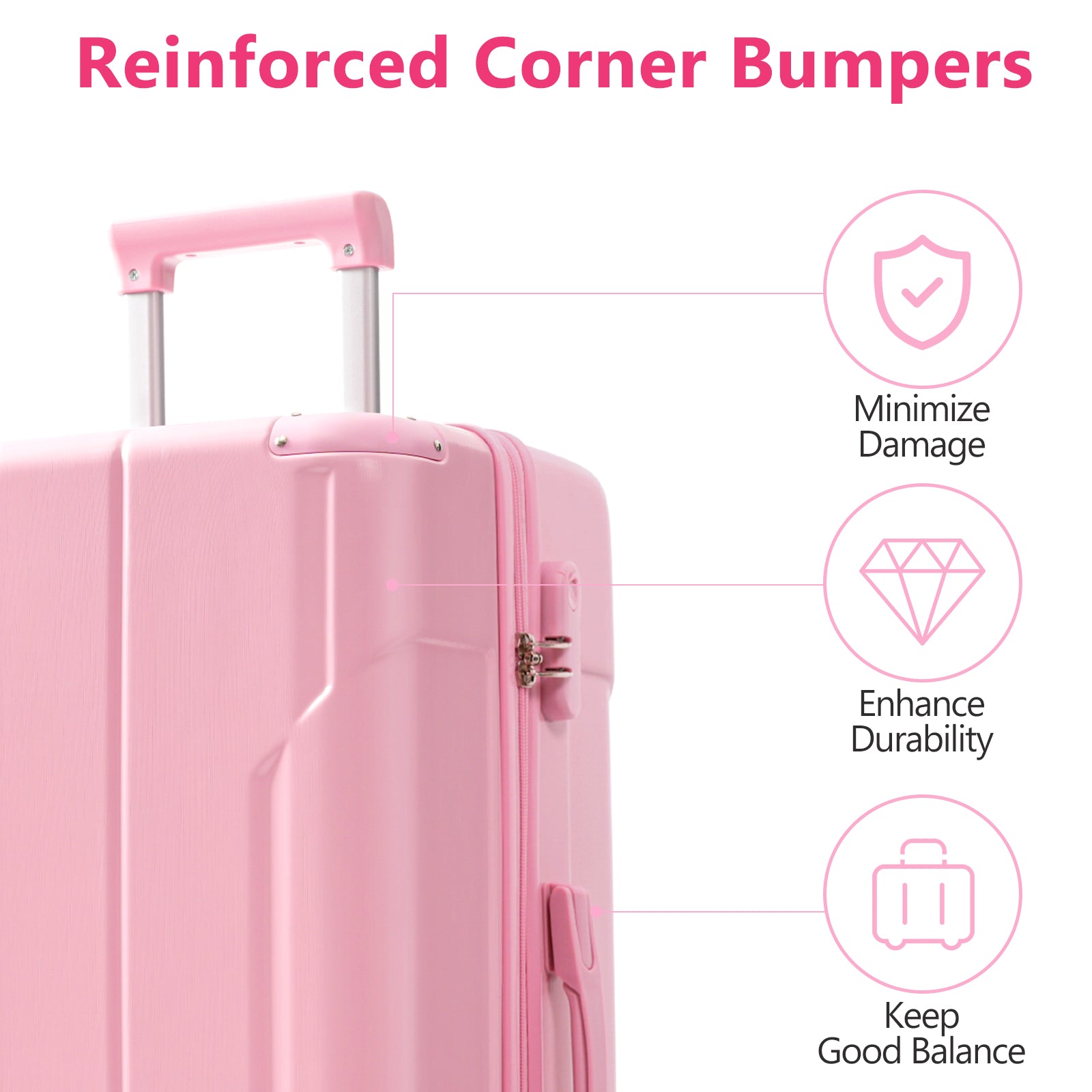 Luggage Sets 3 Piece, Hard shell ABS Lightweight Durable Suitcases with Double Spinner Wheels 20/24/28 Inch (Pink)