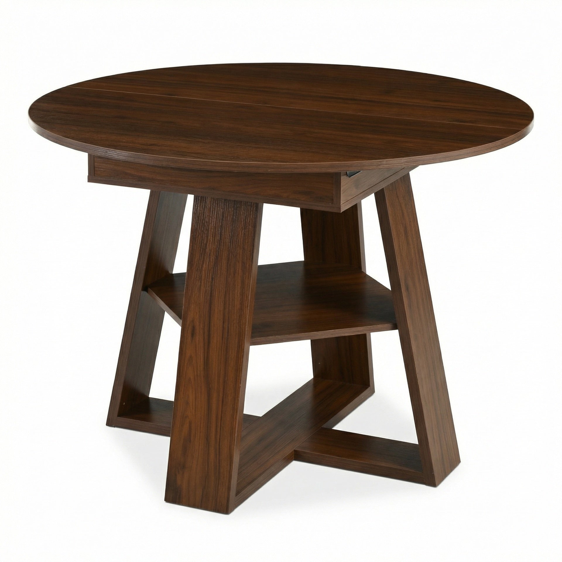 43.3in-59in Extendable Round Dining Table for 4-8,Modern Kitchen Oval Dining Table with Removable Leaves Space Saving,Wood Base with Storage Shelf for Kitchen Living Room ((Walnut))
