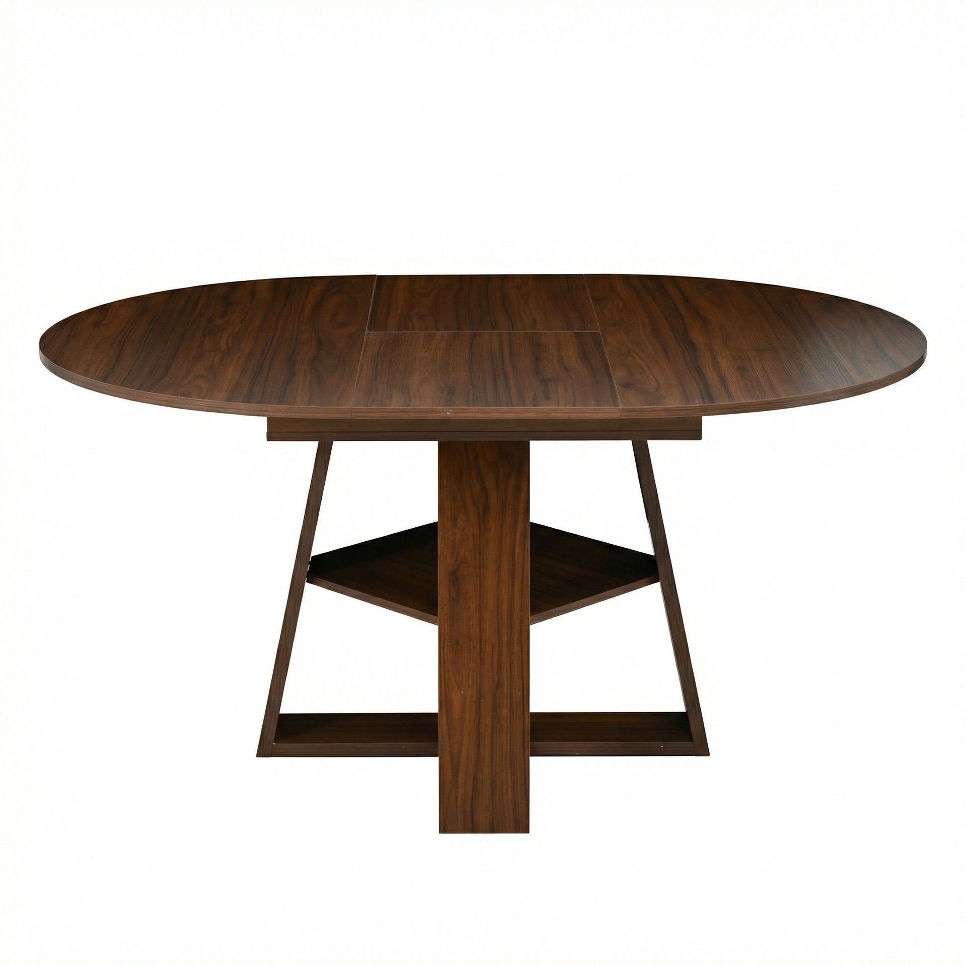 43.3in-59in Extendable Round Dining Table for 4-8,Modern Kitchen Oval Dining Table with Removable Leaves Space Saving,Wood Base with Storage Shelf for Kitchen Living Room ((Walnut))