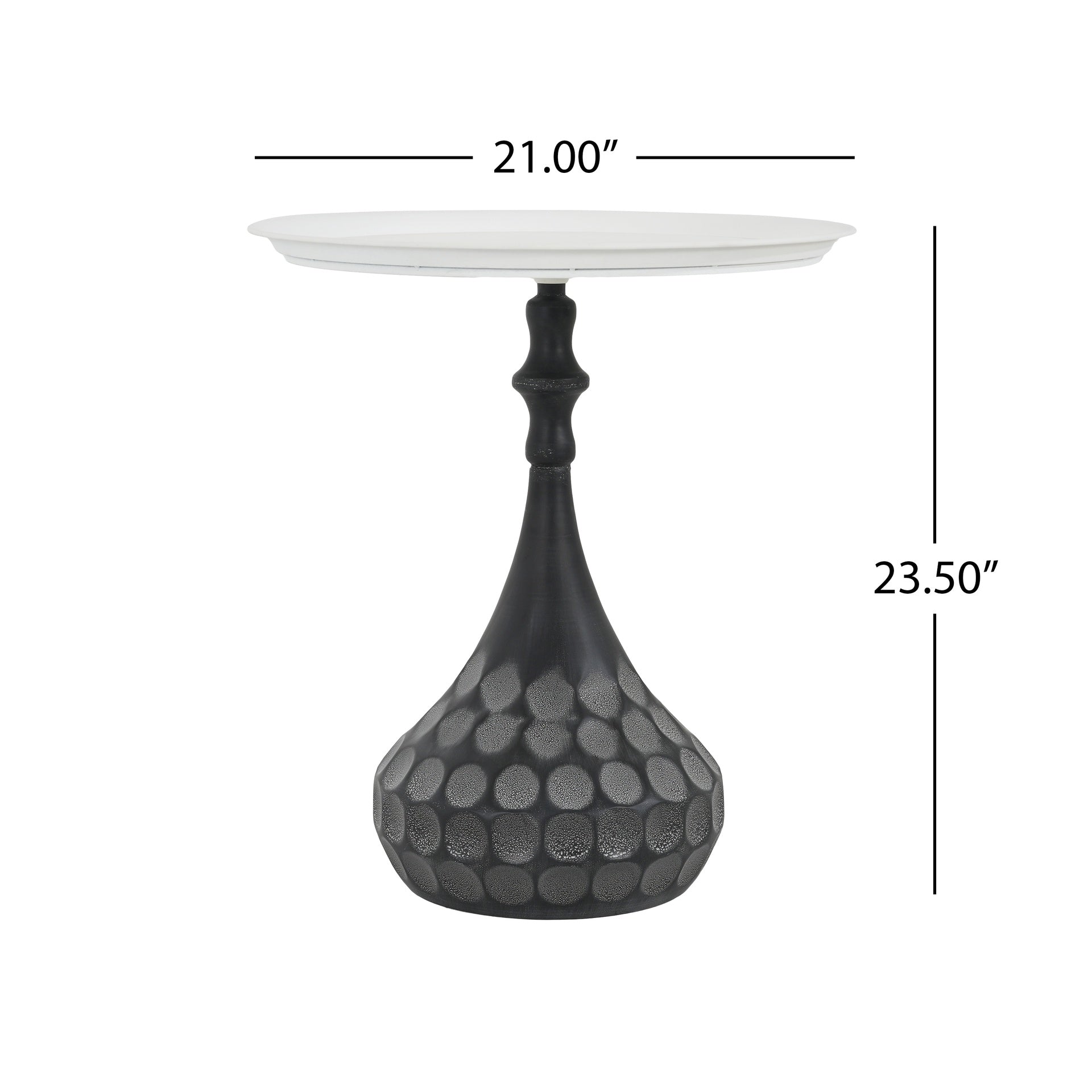 Accent Metal Coffee Table, Pedestal Table for Living Room, Hand-hammered Texture, White+Black