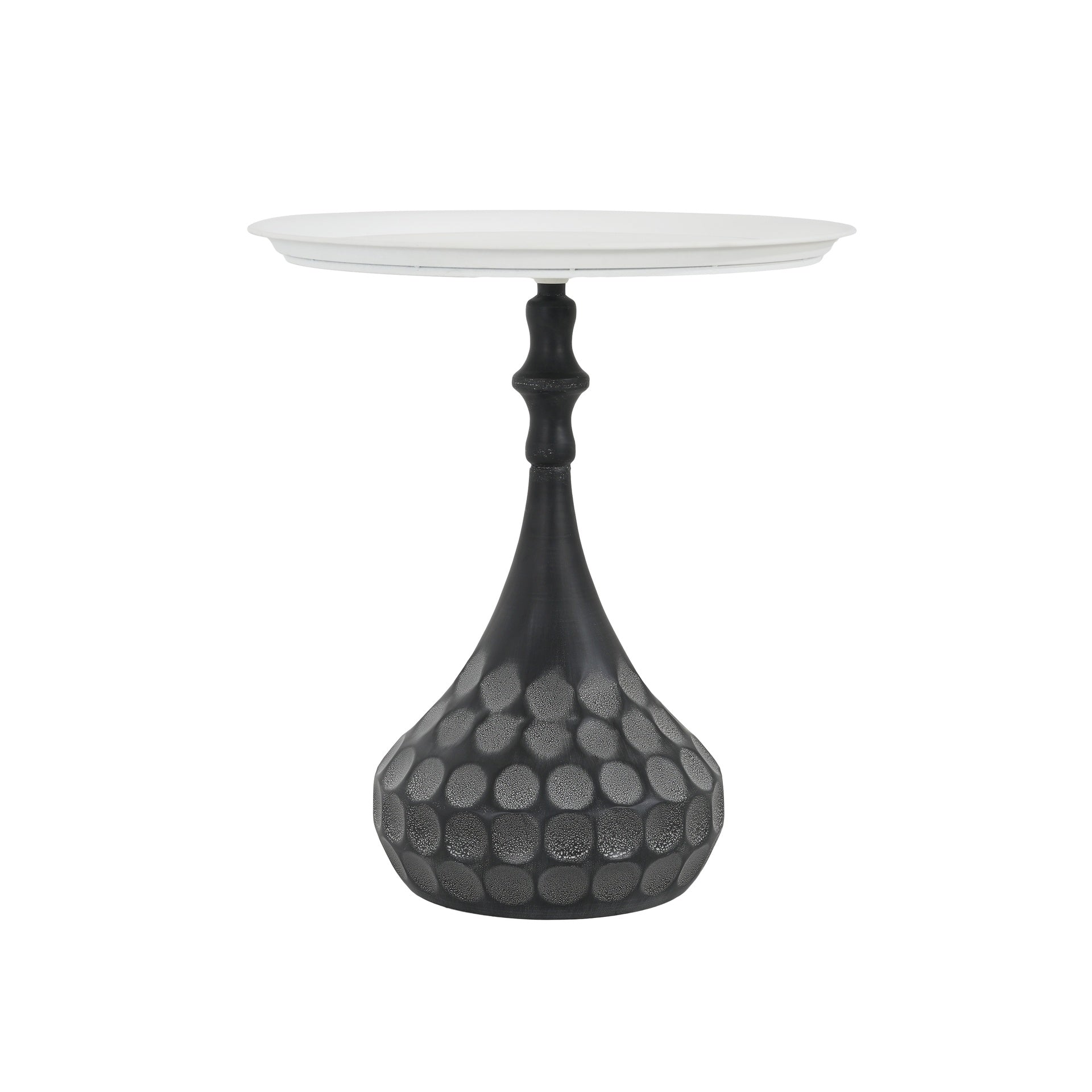 Accent Metal Coffee Table, Pedestal Table for Living Room, Hand-hammered Texture, White+Black