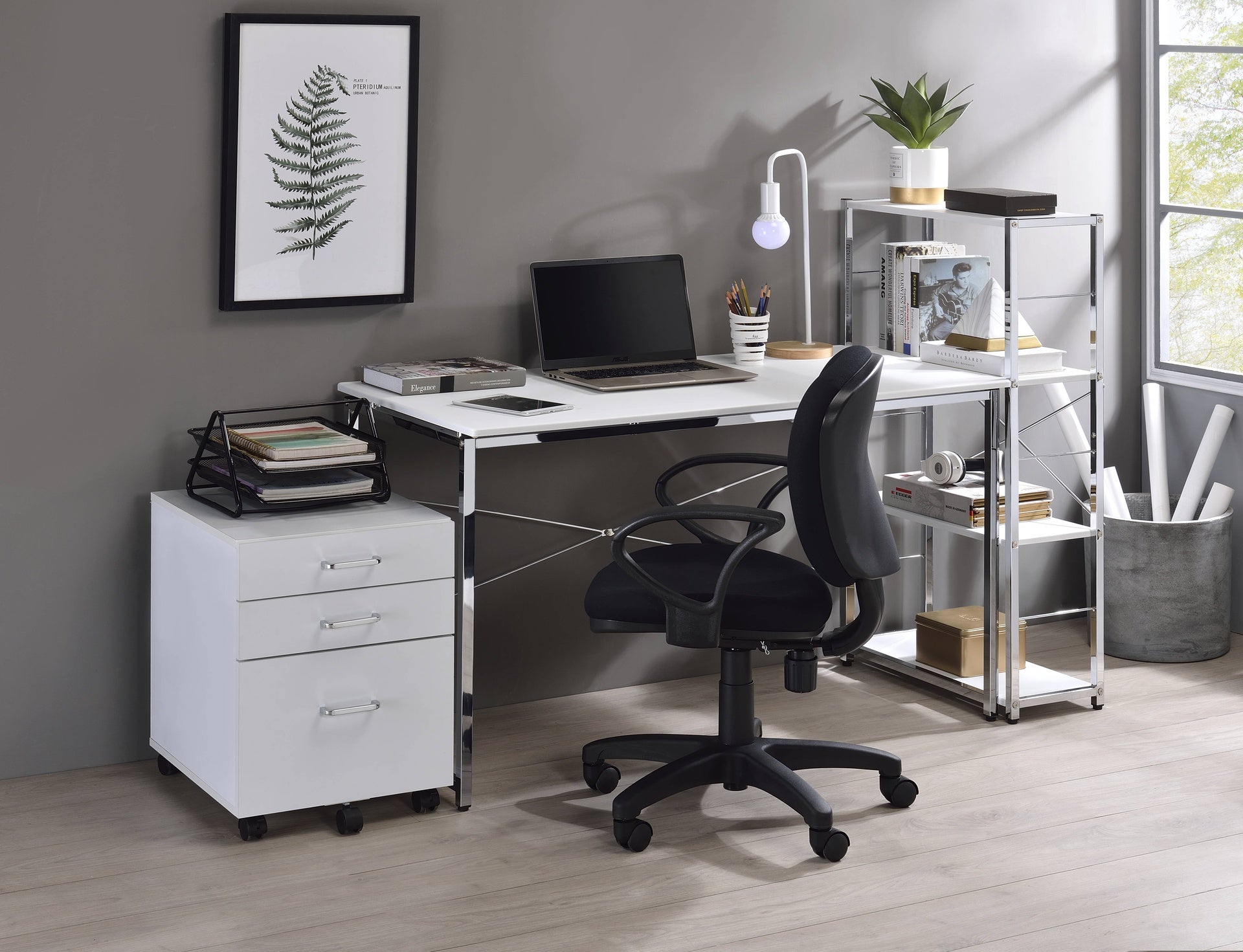 Tennos White & Chrome Finish Writing Desk
