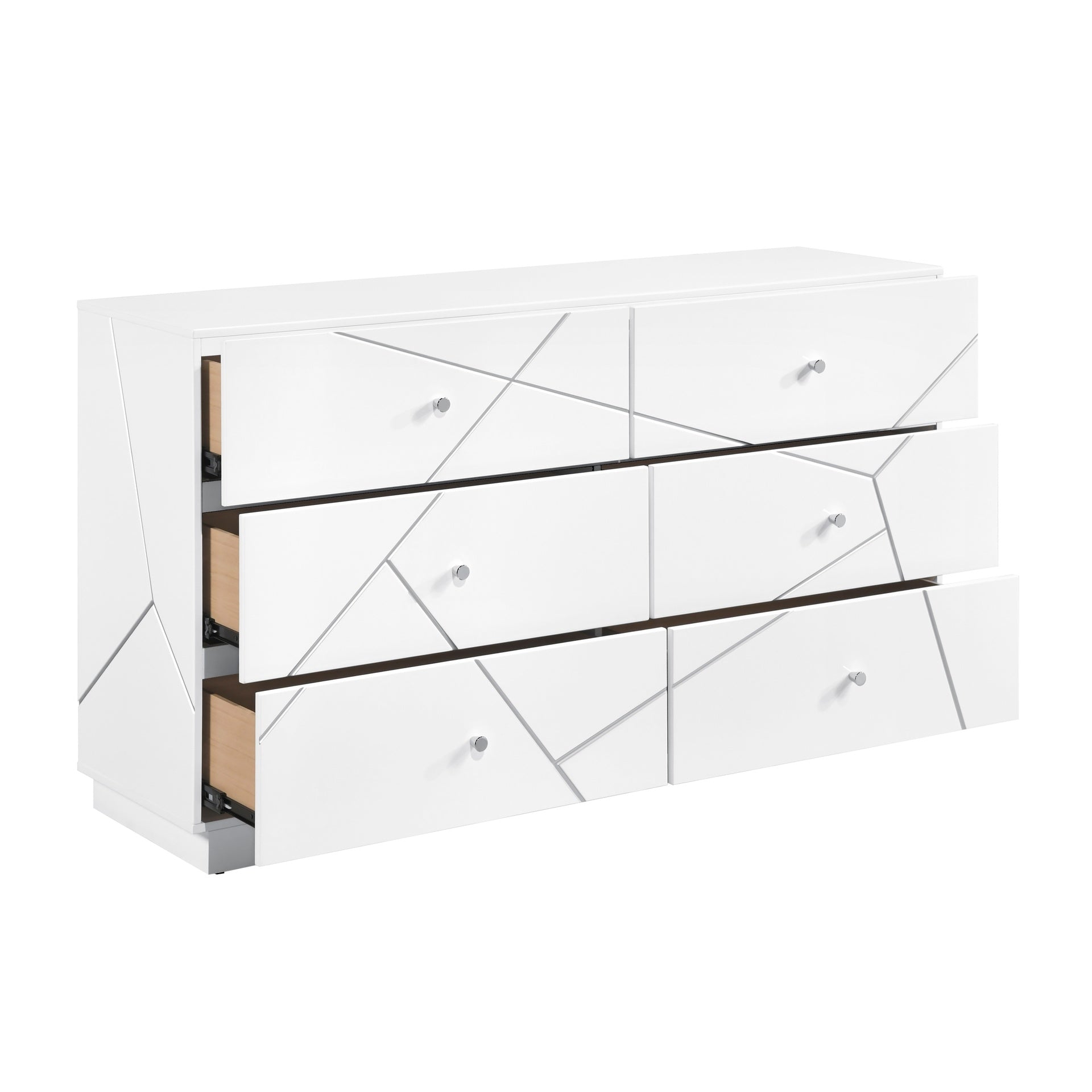 Glamorous White Finish 6-Drawers Dresser Geometric Design Accents Bedroom Furniture 1pc