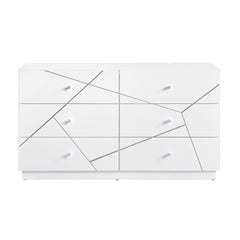Glamorous White Finish 6-Drawers Dresser Geometric Design Accents Bedroom Furniture 1pc