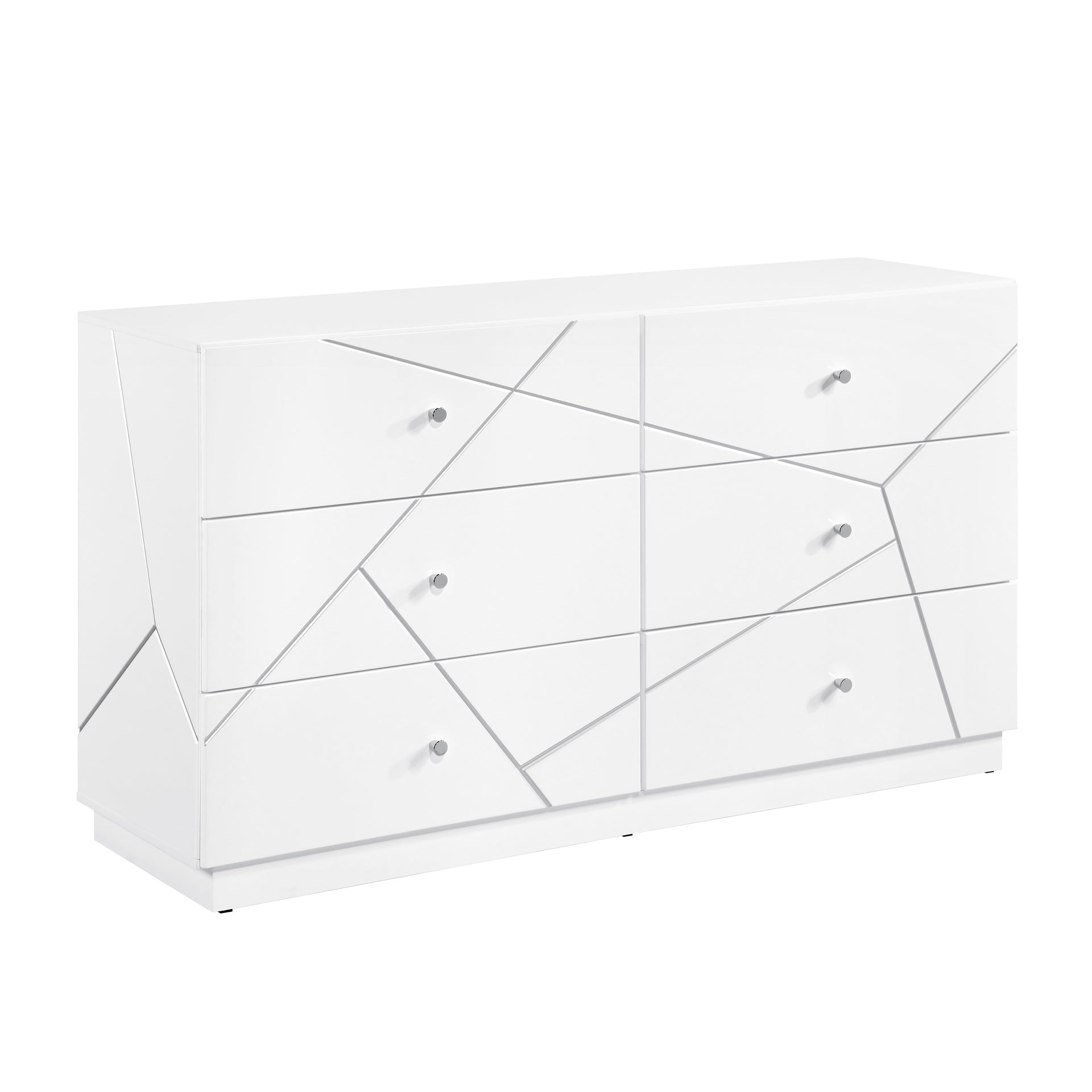 Glamorous White Finish 6-Drawers Dresser Geometric Design Accents Bedroom Furniture 1pc