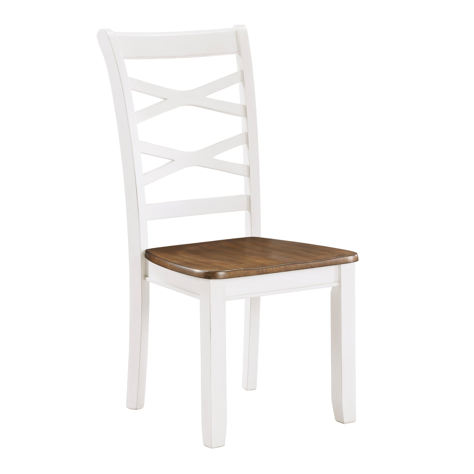 Cherry and White Finish 7pc Dining Set Table and 6 Side Chairs Set Double X-Back Design Wooden Casual Country Style Dining Room Furniture