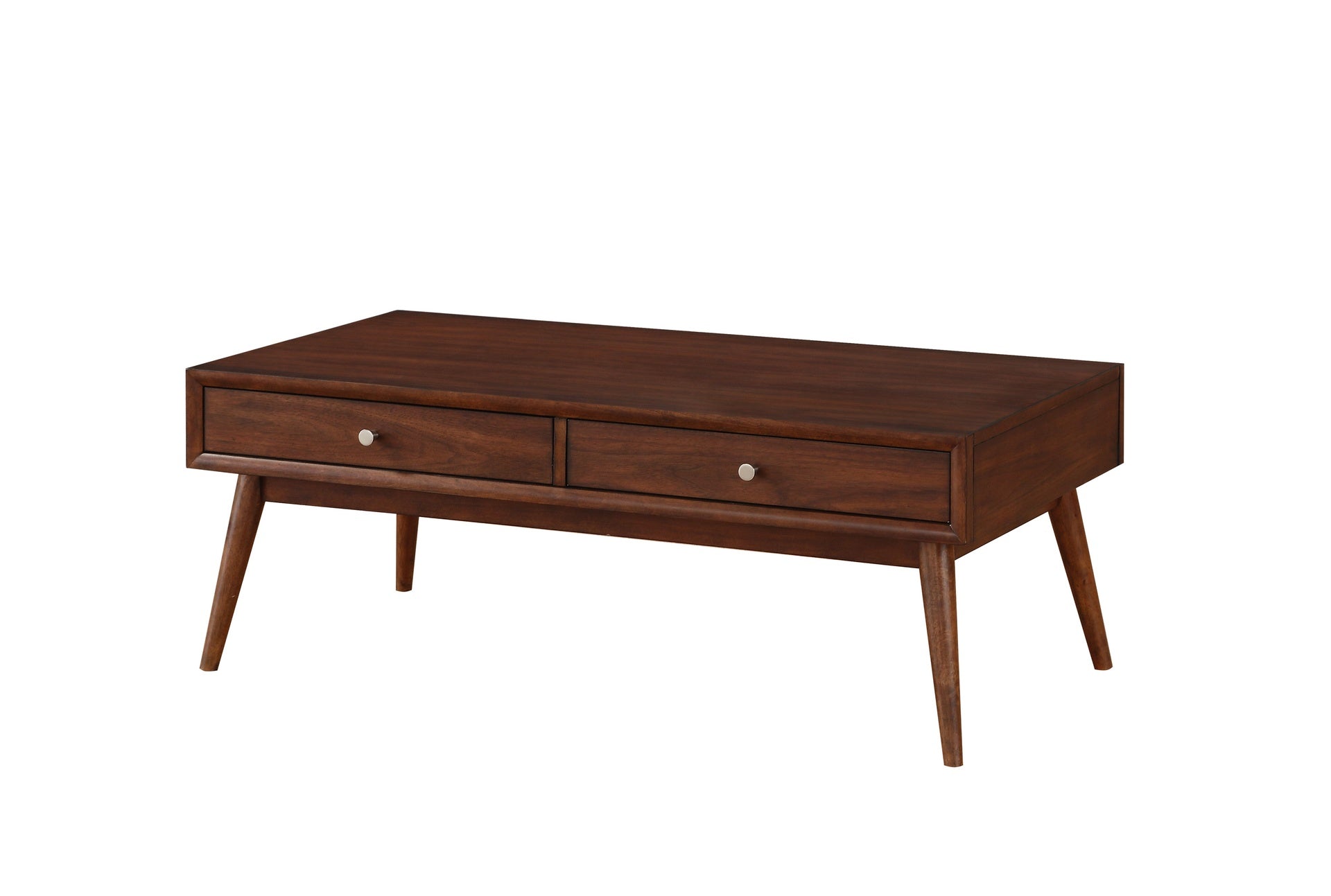 Retro Modern Style 1pc Coffee Table with 2x Drawers Brown Finish Living Room Furniture Walnut Veneer Wooden Furniture